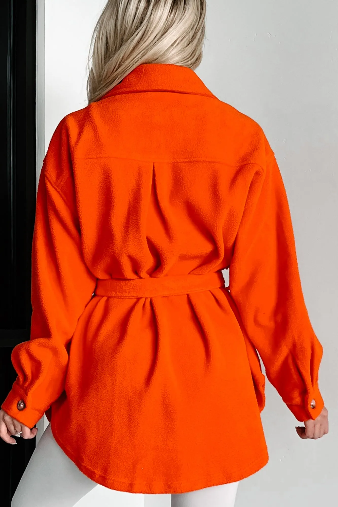 Jayda Belted Fleece Shacket (Orange)