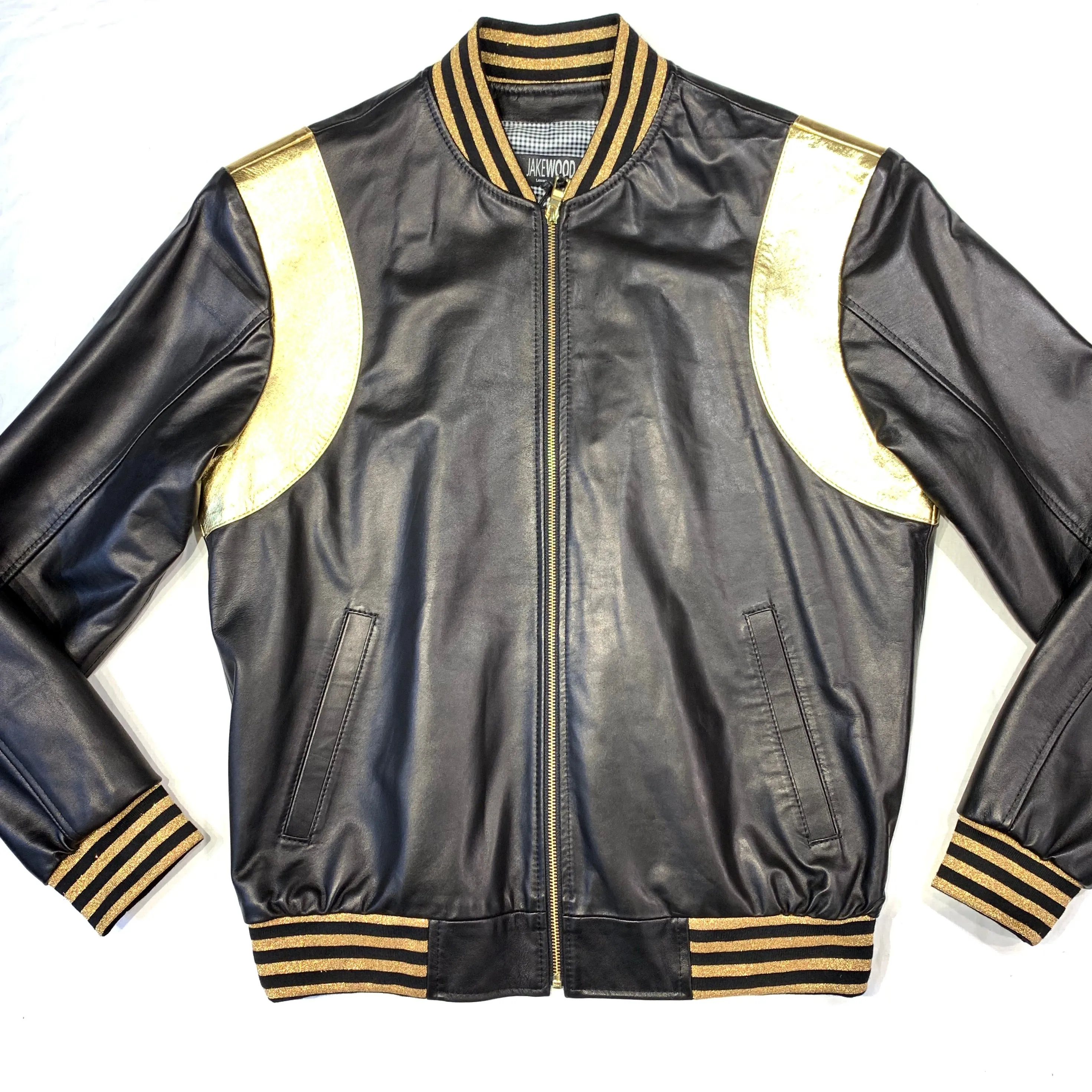 Kashani Black Gold Lambskin MA-1 Bomber Jacket