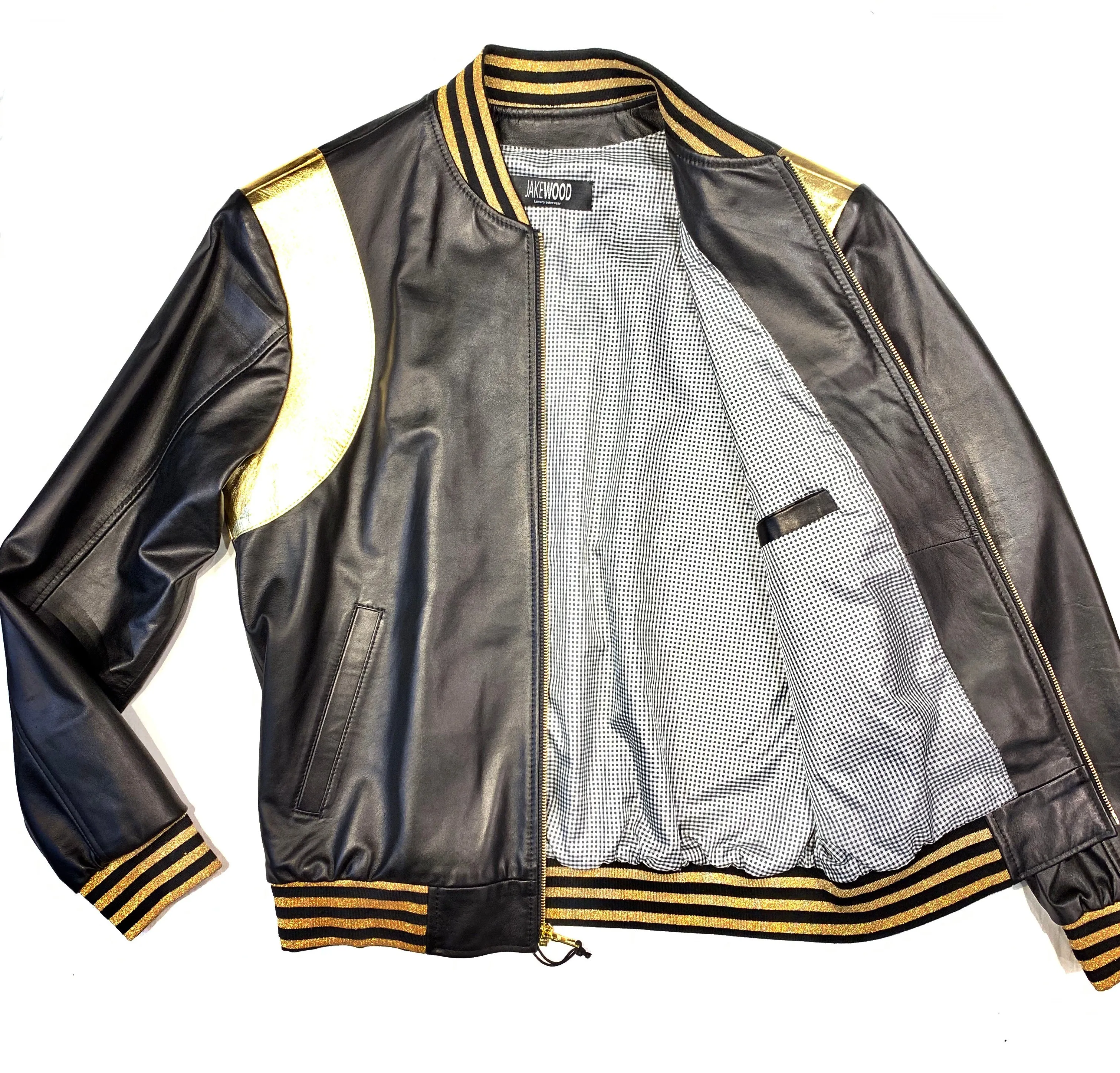 Kashani Black Gold Lambskin MA-1 Bomber Jacket