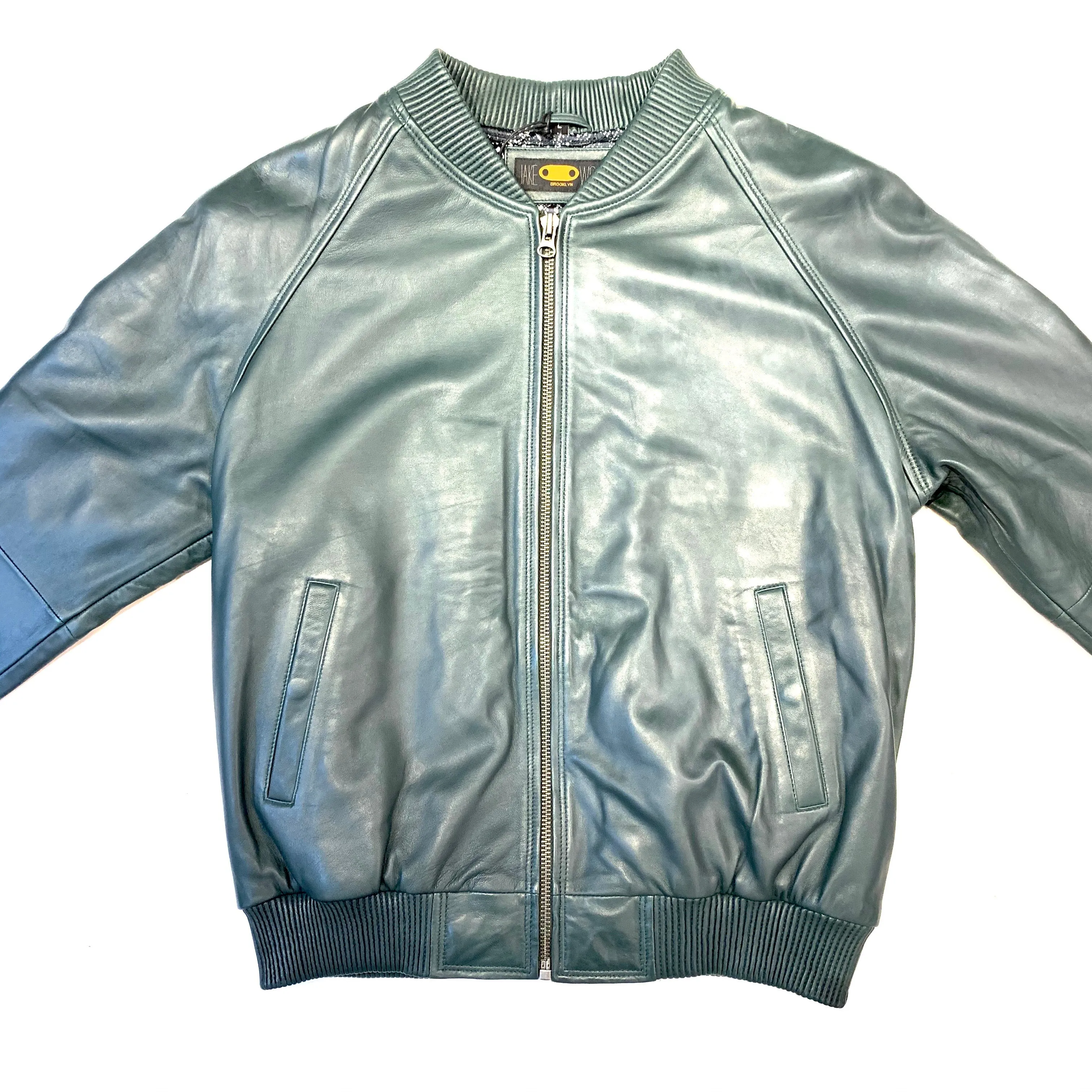 Kashani Forest Green Naked Lambskin Bomber Jacket