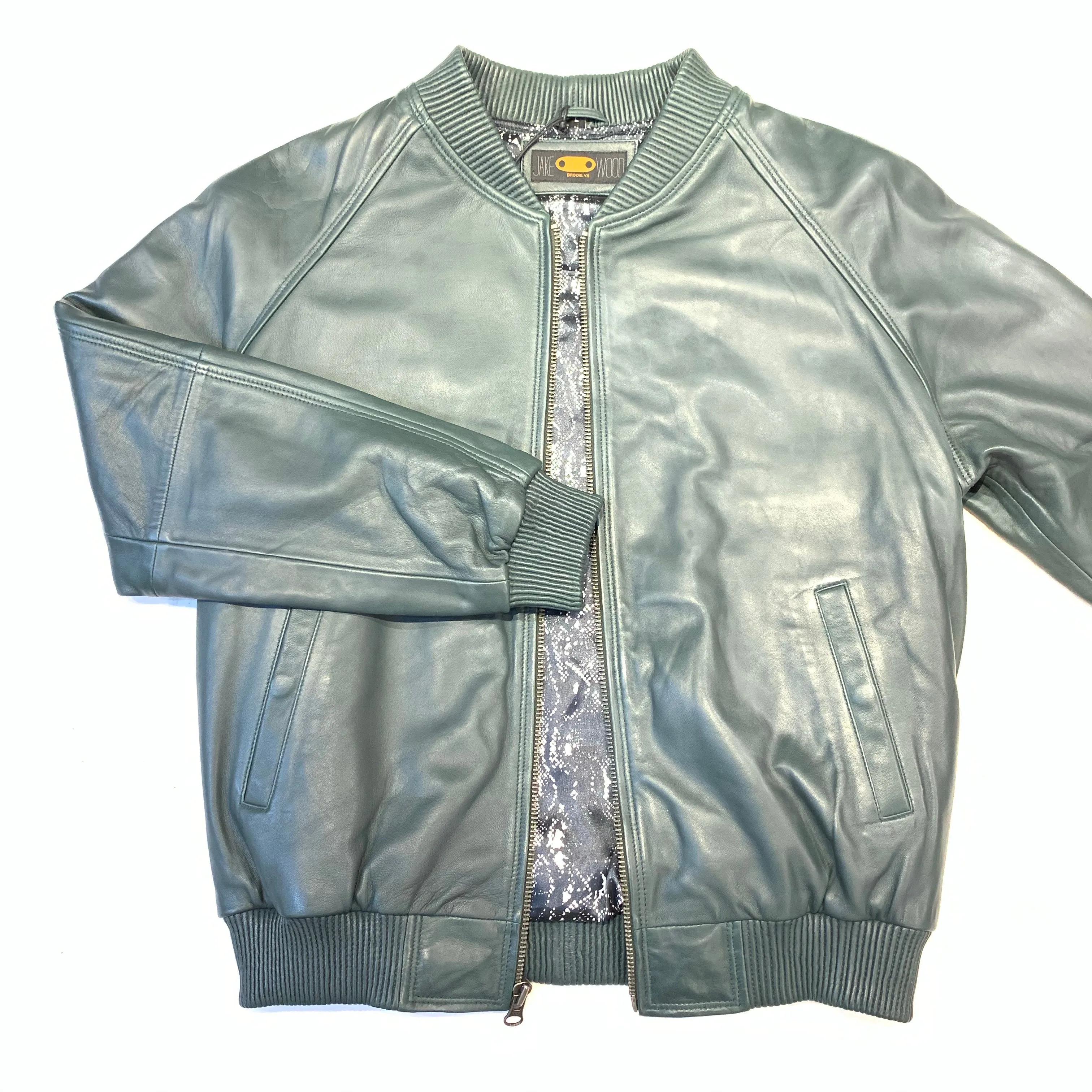 Kashani Forest Green Naked Lambskin Bomber Jacket