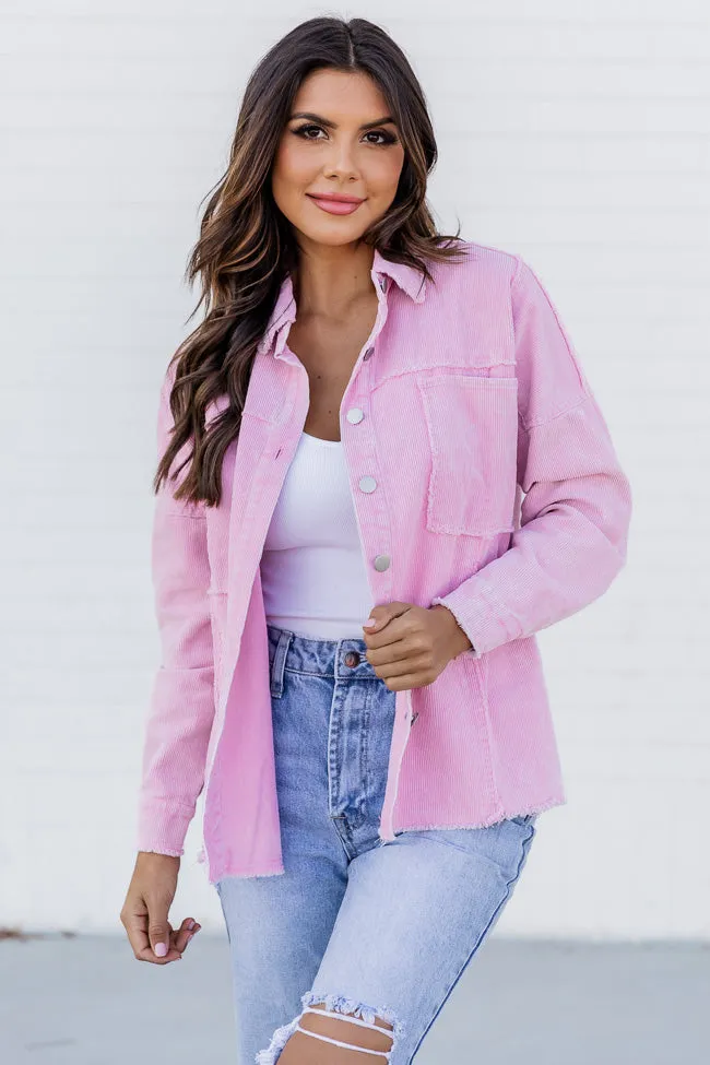 Keep Me Grounded Pink Frayed Edge Cord Shacket FINAL SALE