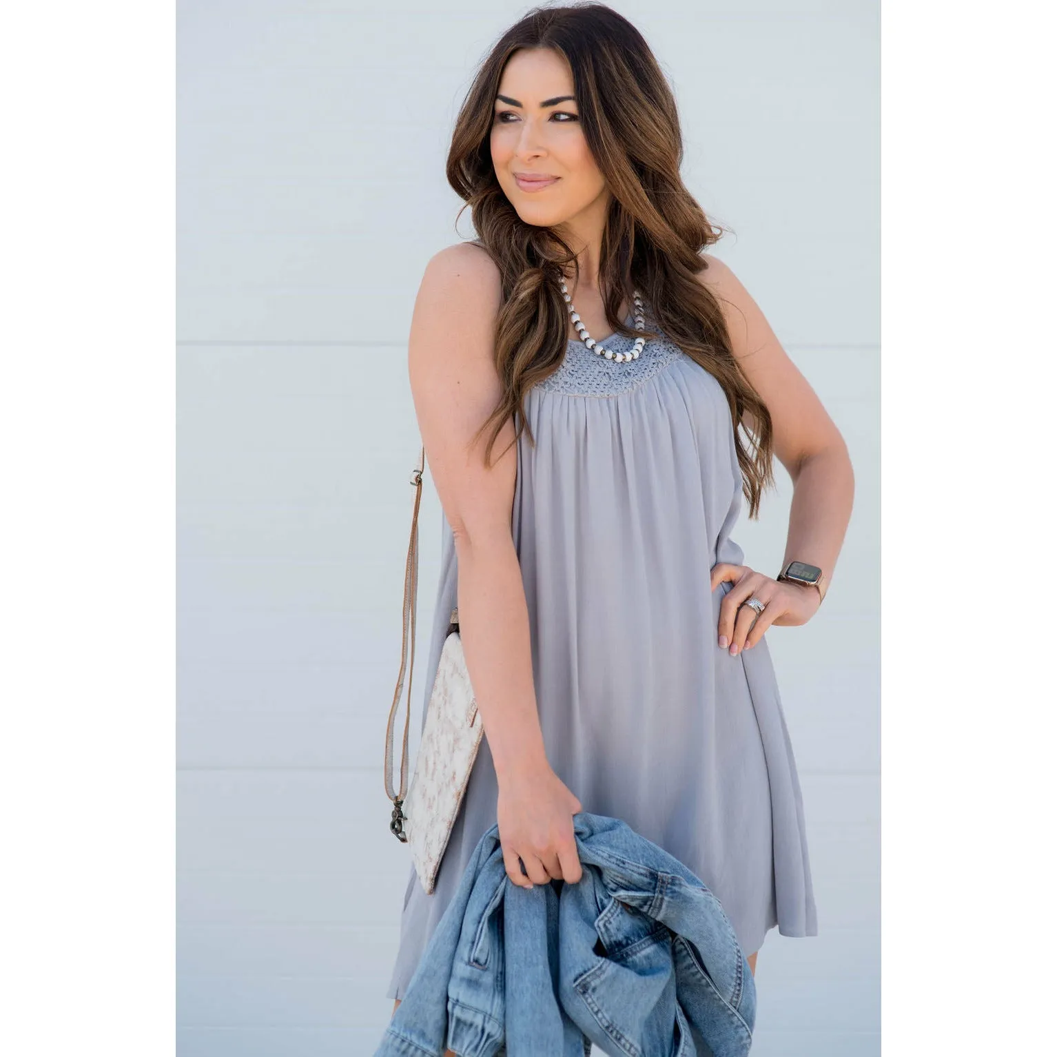 Knit Accent Babydoll Tank Dress