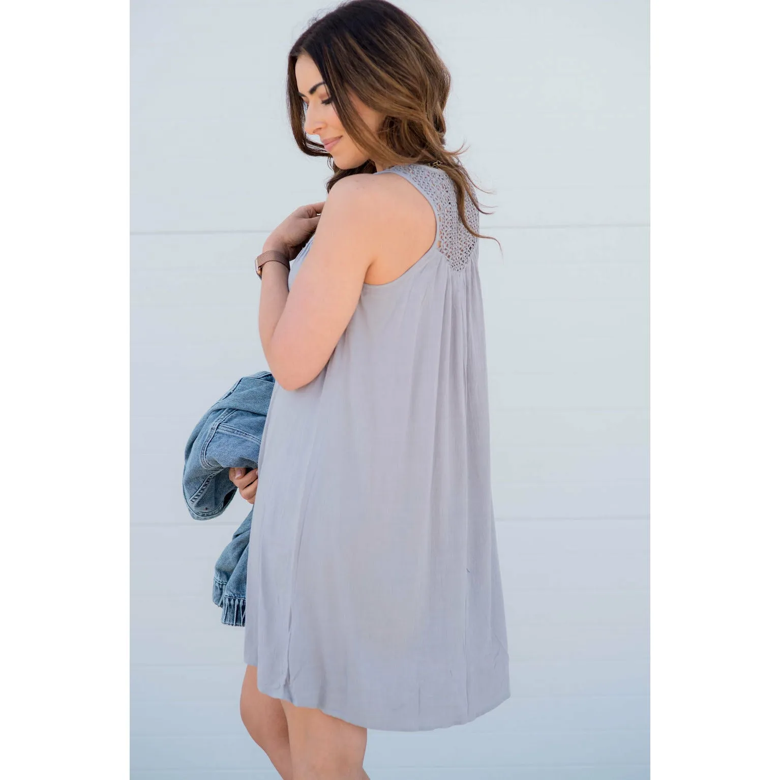 Knit Accent Babydoll Tank Dress