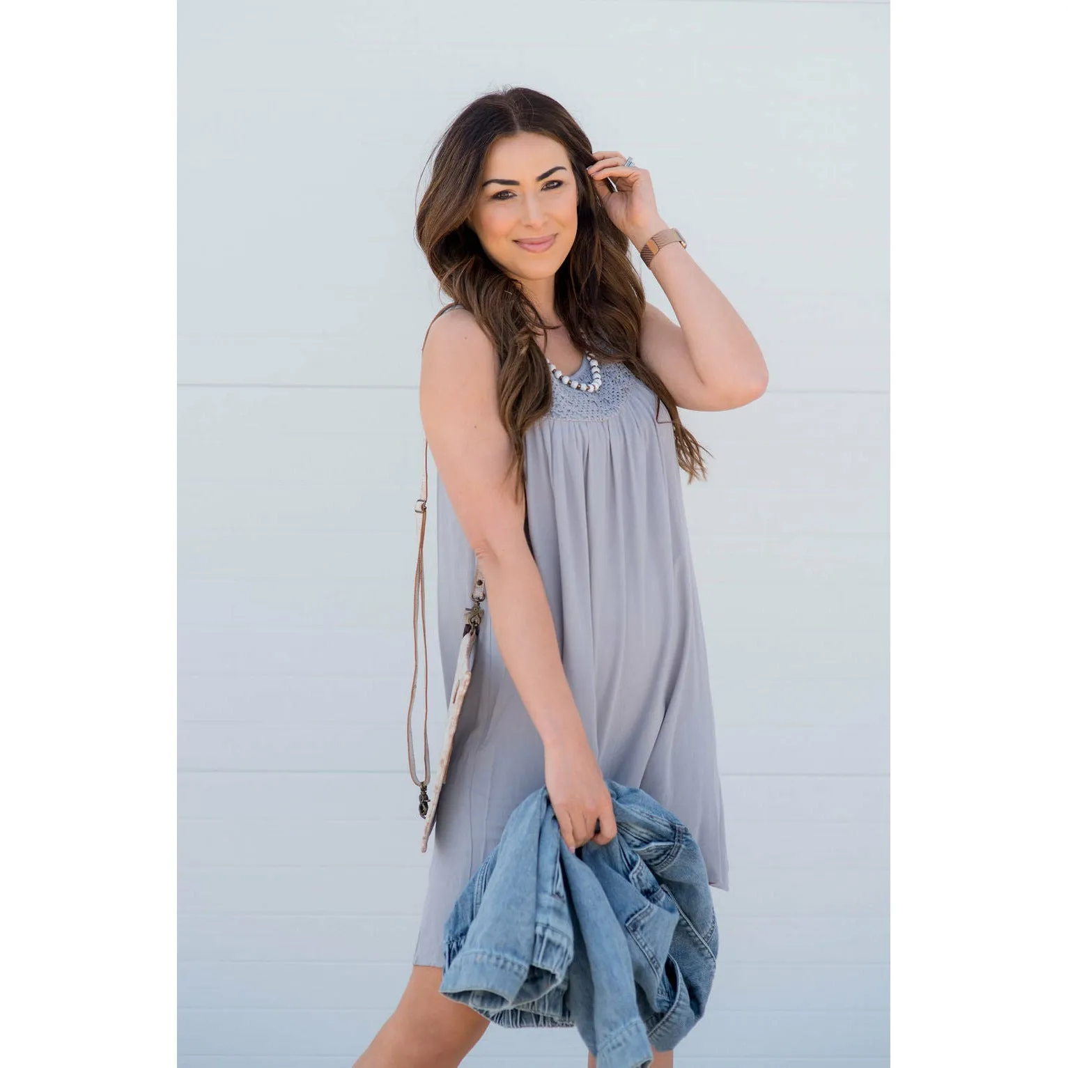 Knit Accent Babydoll Tank Dress