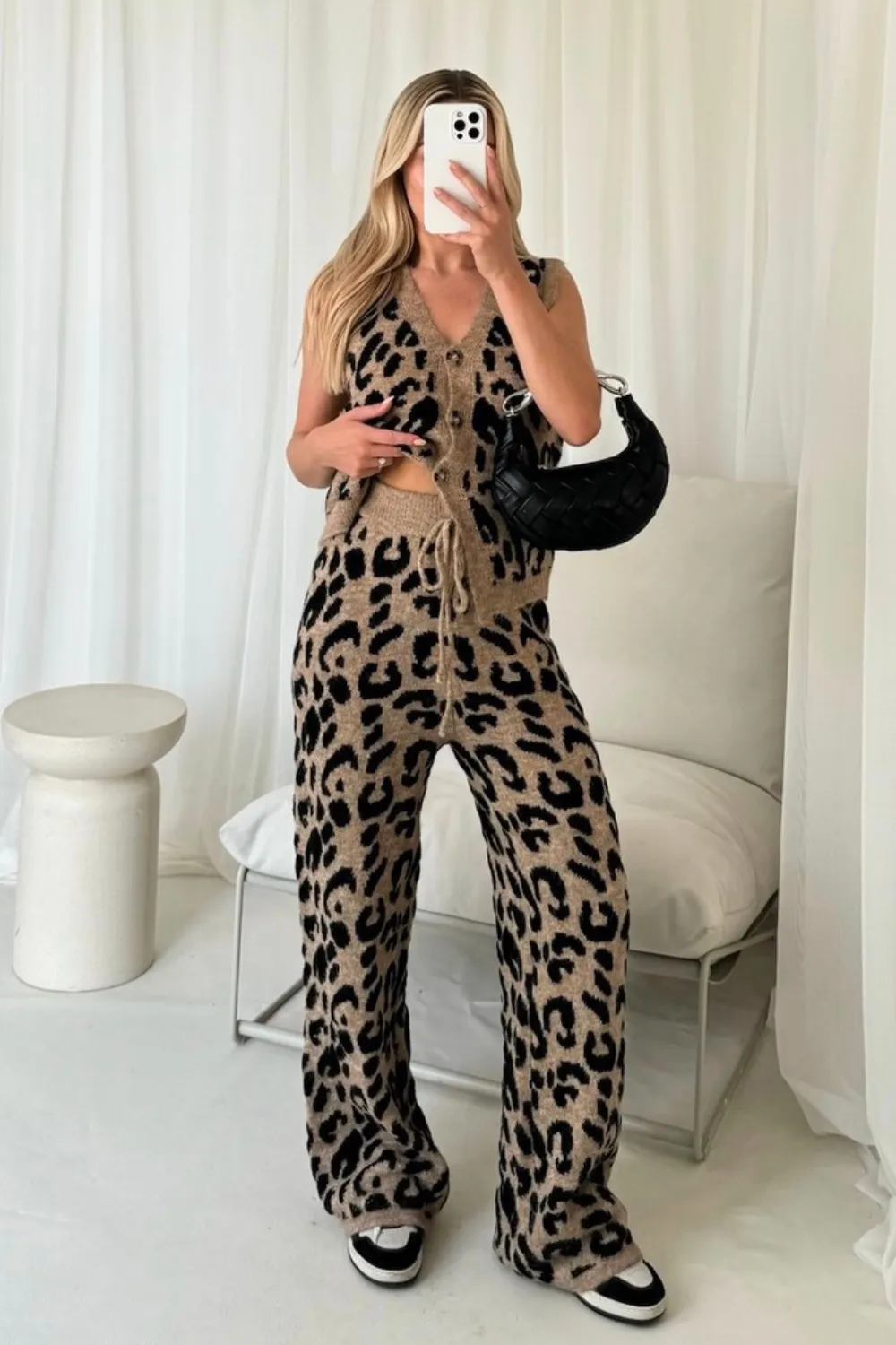 Lara Leopard knit gilet trouser co-ord