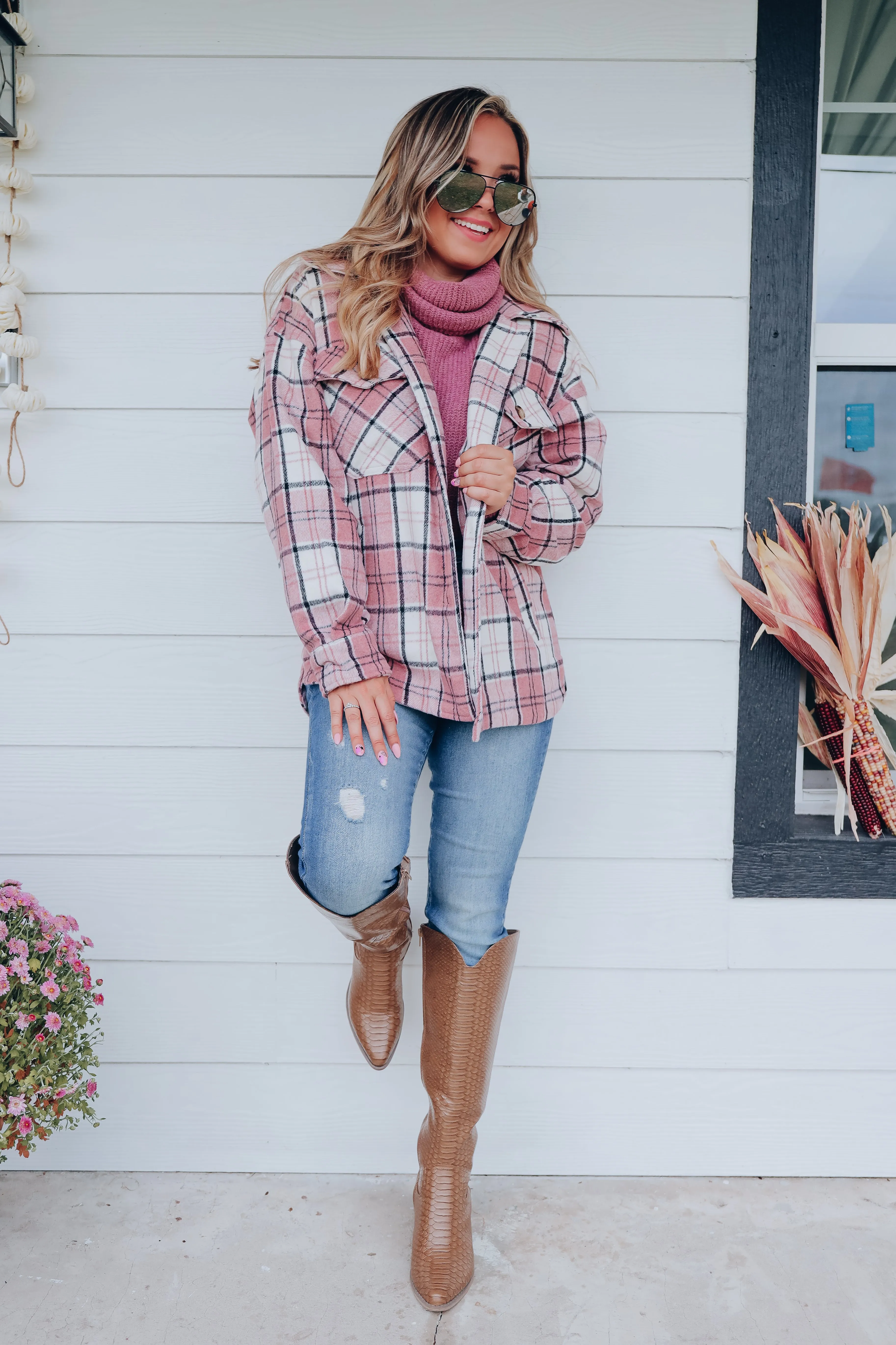 Laramie Plaid Shacket - Blush