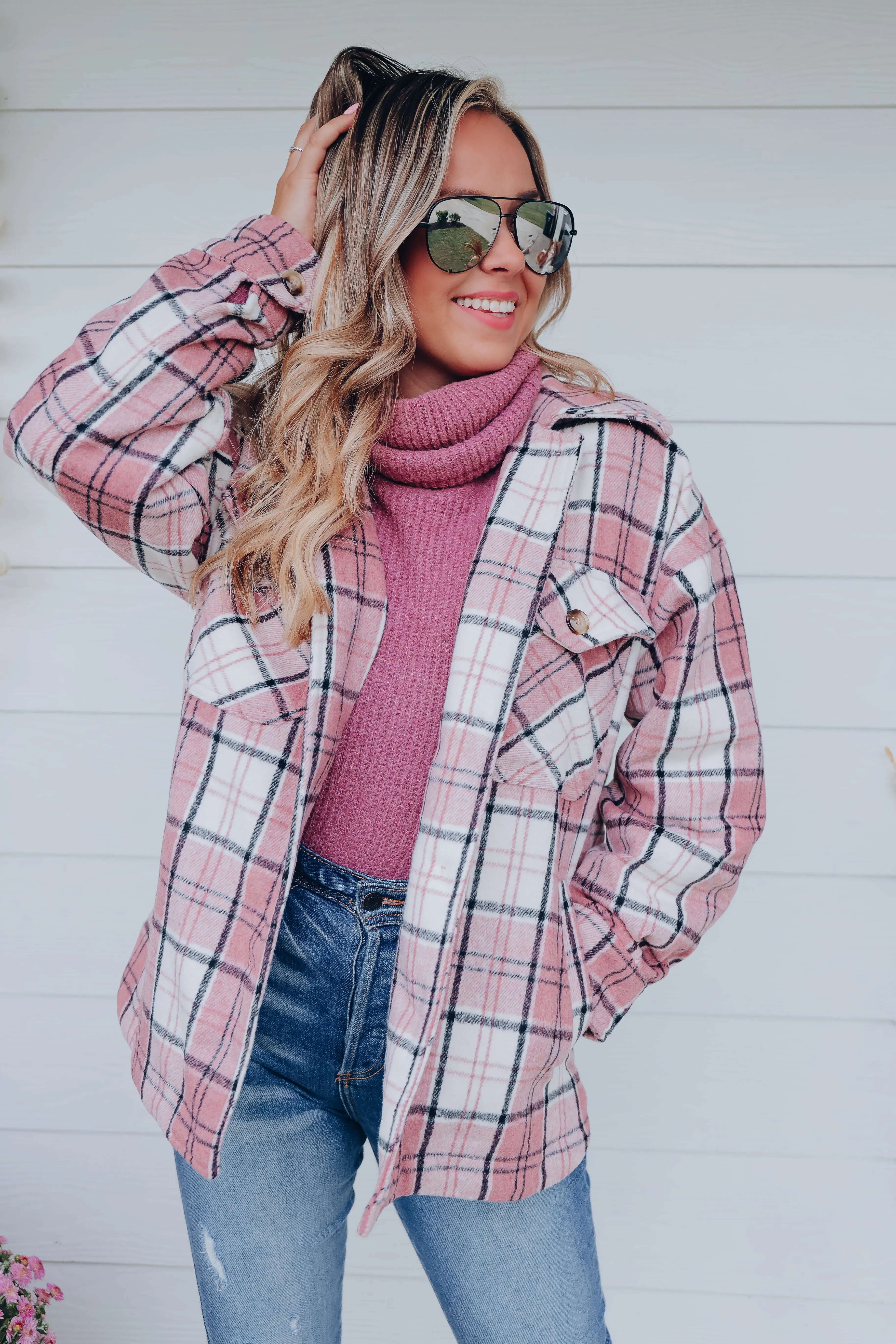 Laramie Plaid Shacket - Blush