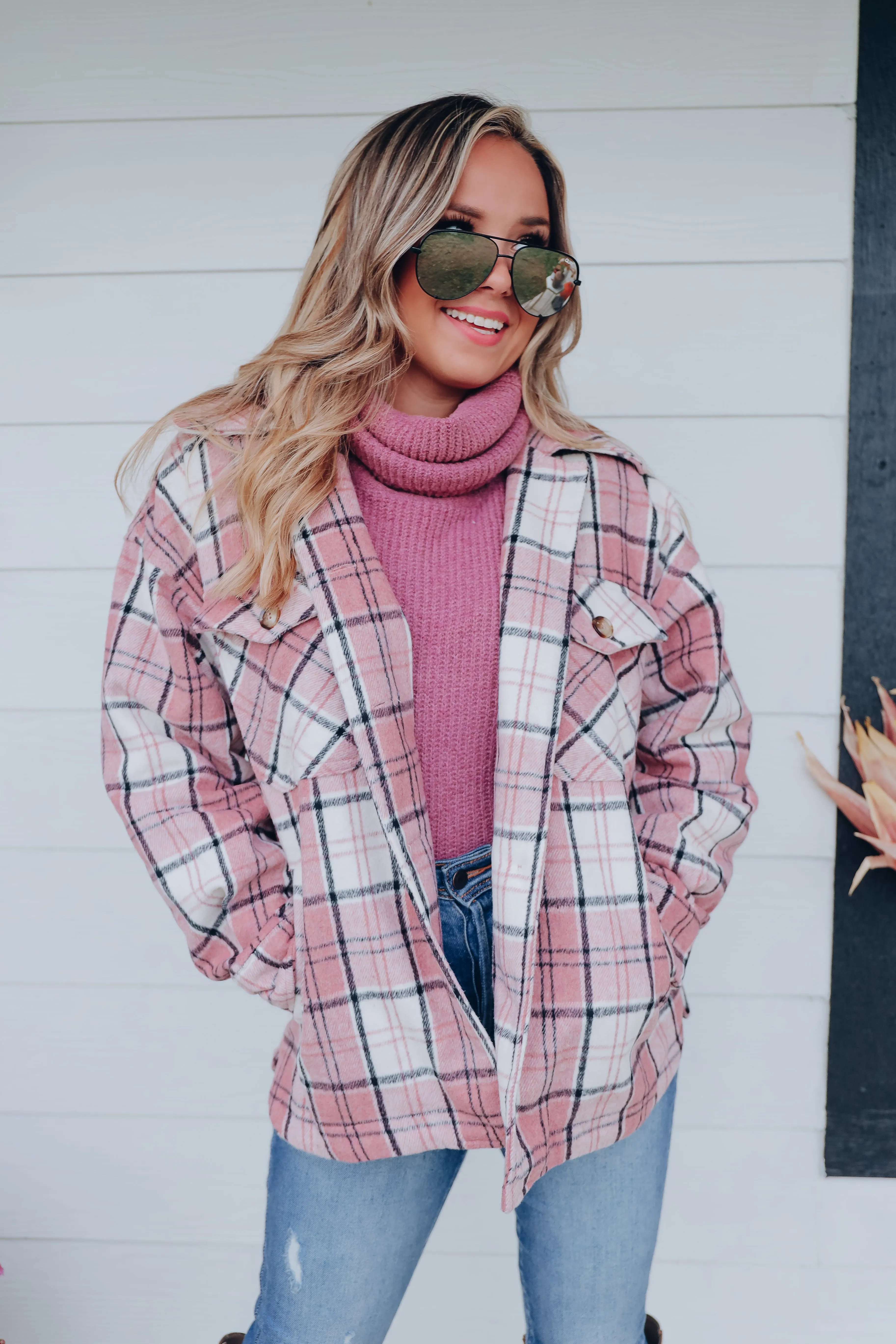 Laramie Plaid Shacket - Blush