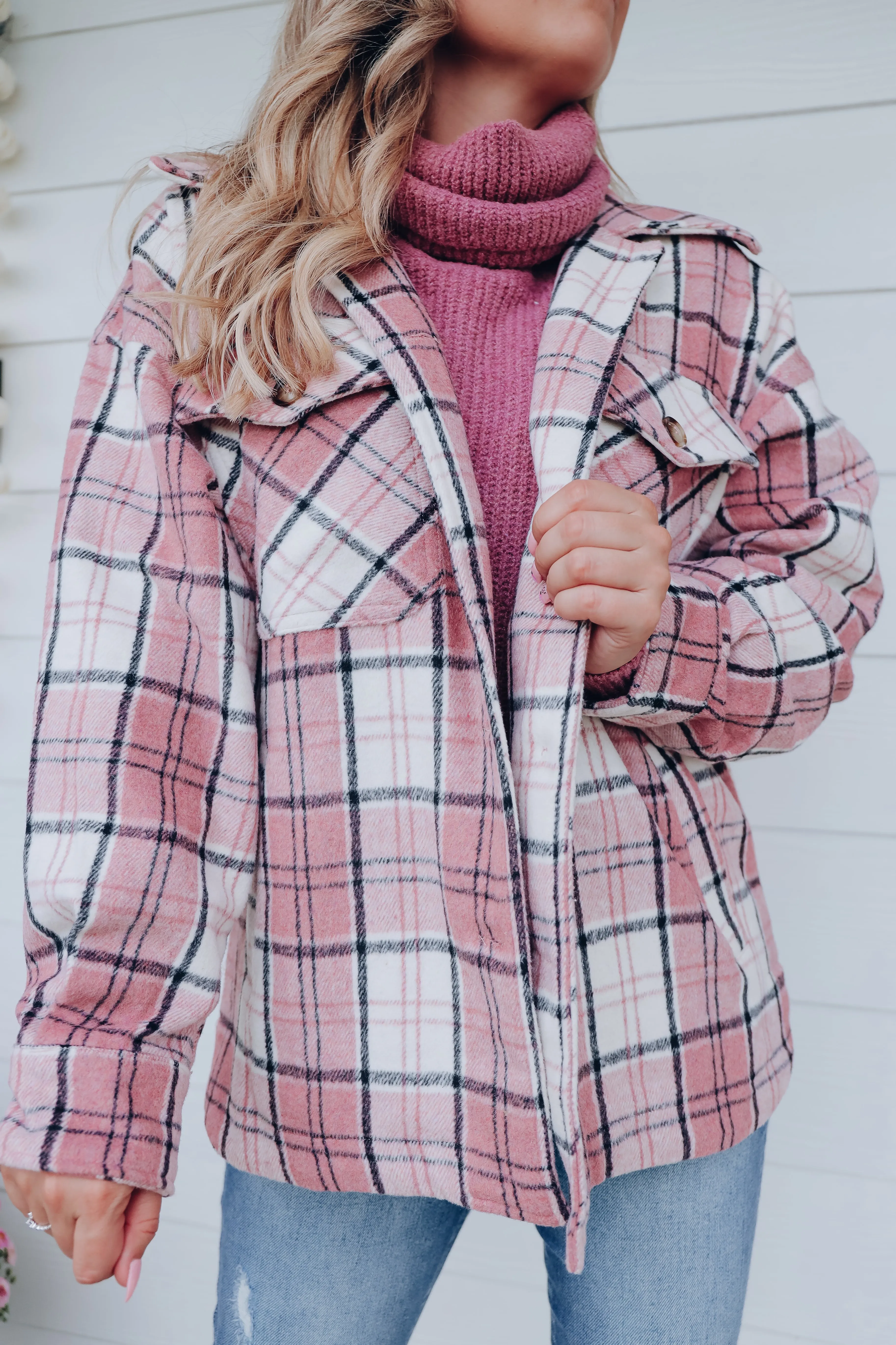 Laramie Plaid Shacket - Blush