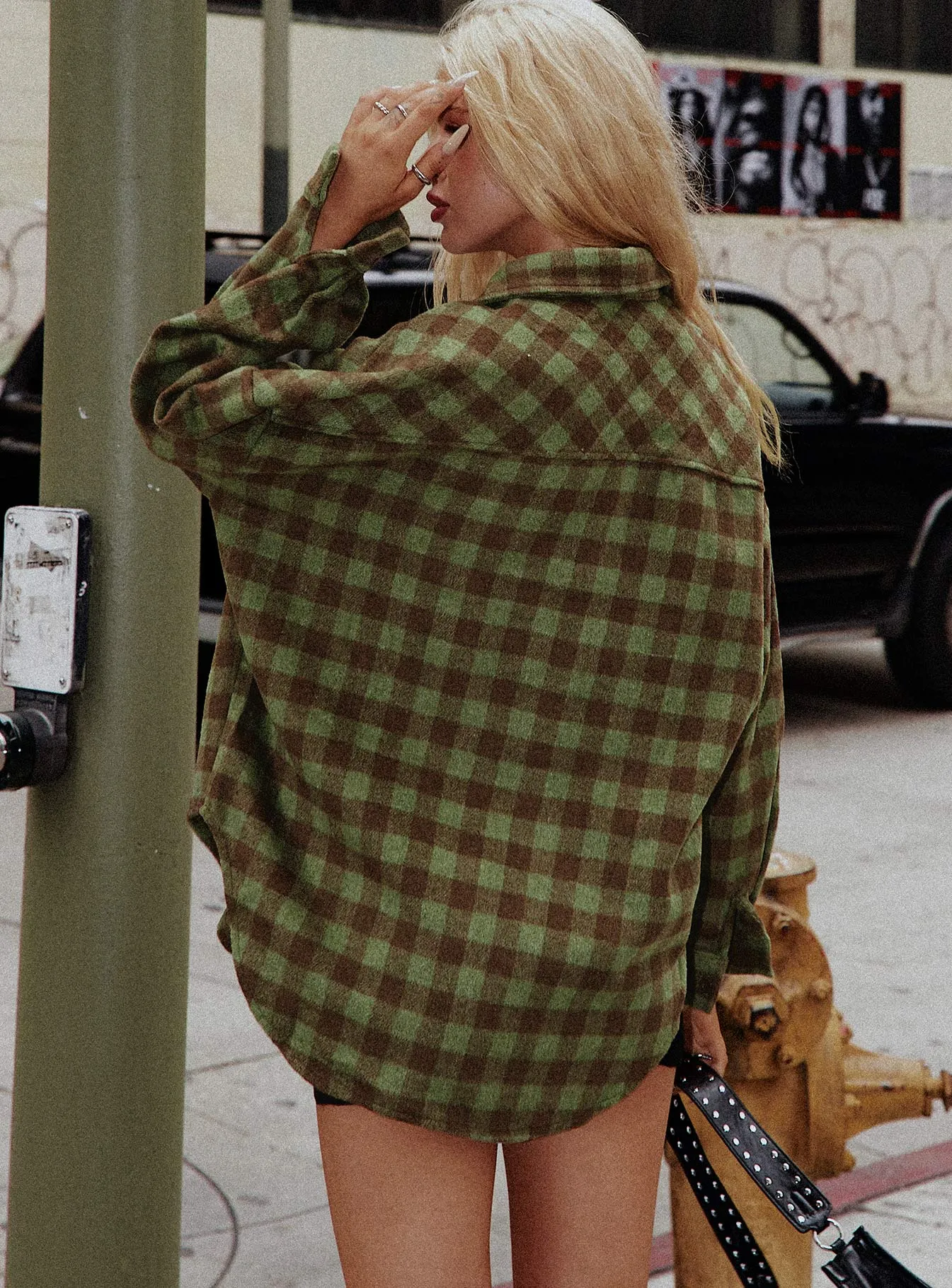 Leylan Oversized Plaid Shacket Green / Brown