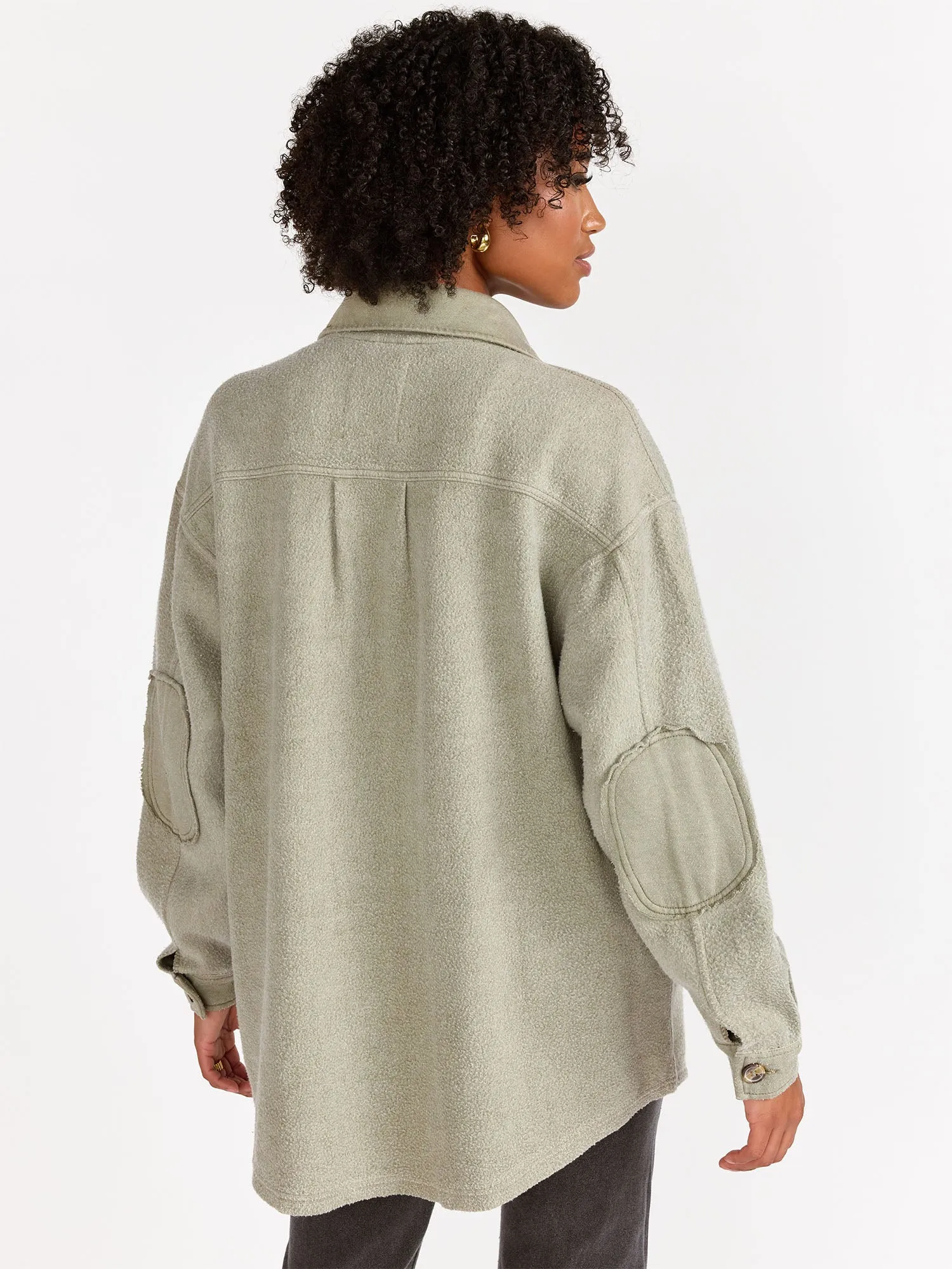 Long-Sleeve Washed Fleece Shacket - Stoosh