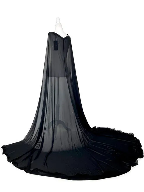 Marc Defang 2011 READY TO SHIP Long Chiffon Formal Pageant Cape 2 Panel Detachable adult womens