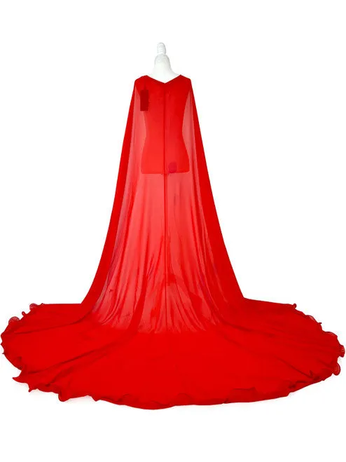 Marc Defang 2011 READY TO SHIP Long Chiffon Formal Pageant Cape 2 Panel Detachable adult womens