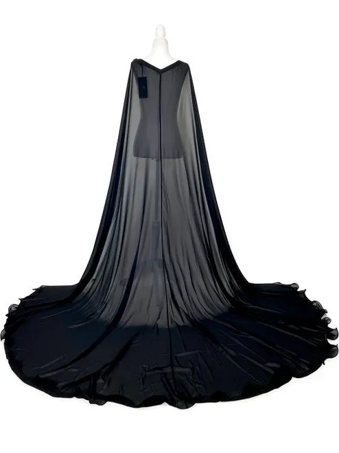 Marc Defang 2011 READY TO SHIP Long Chiffon Formal Pageant Cape 2 Panel Detachable adult womens