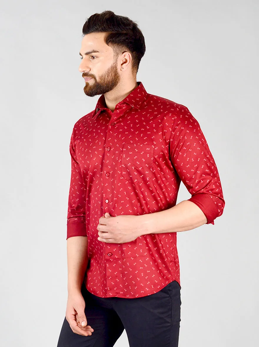 Maroon Printed Slim Fit Formal Shirt | Greenfibre