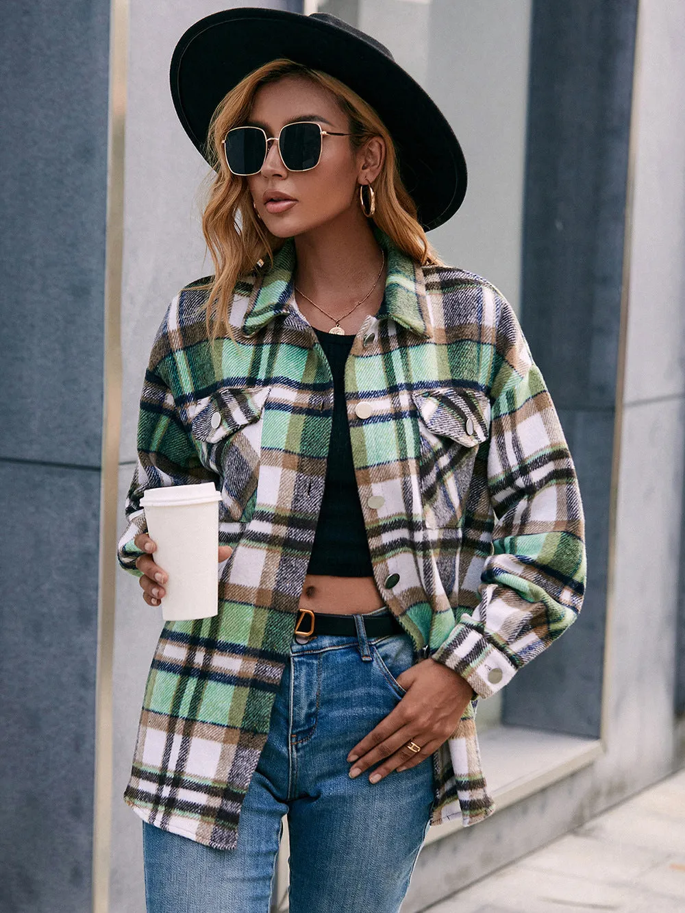 Meet You Outside Plaid Button Down Shacket