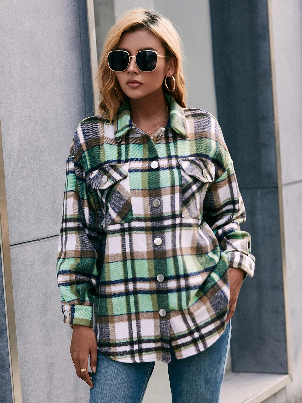 Meet You Outside Plaid Button Down Shacket