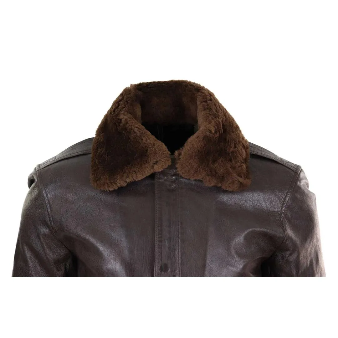 Mens Real Leather Aviator Bomber Jacket Removable Fur Collar Pilot Flying Jacket