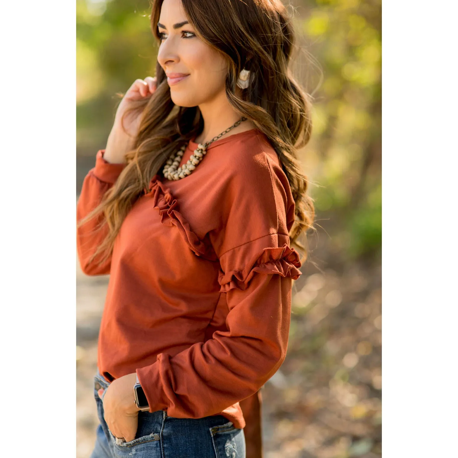 Mid Ruffle Long Sleeve Tee