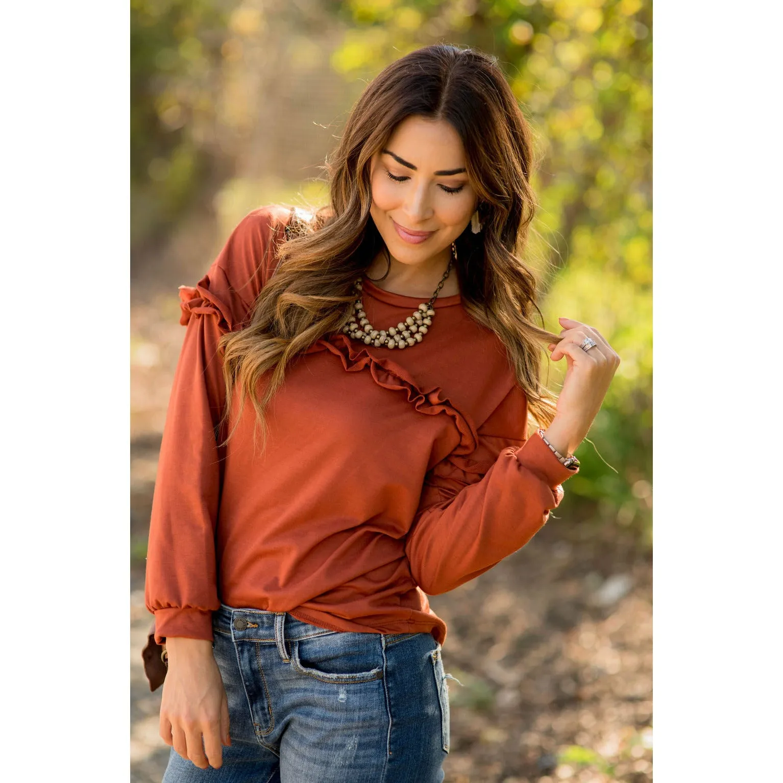 Mid Ruffle Long Sleeve Tee