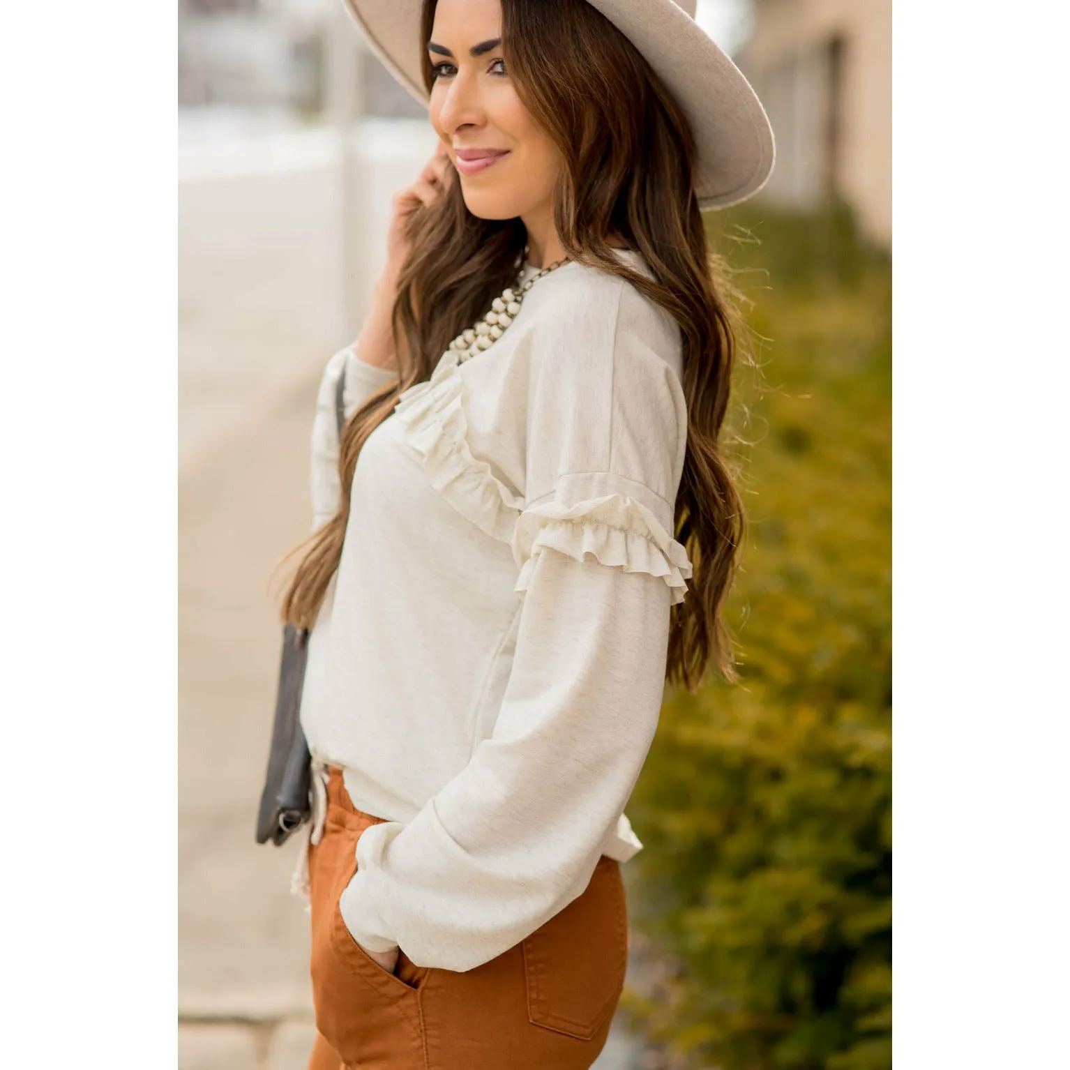 Mid Ruffle Long Sleeve Tee