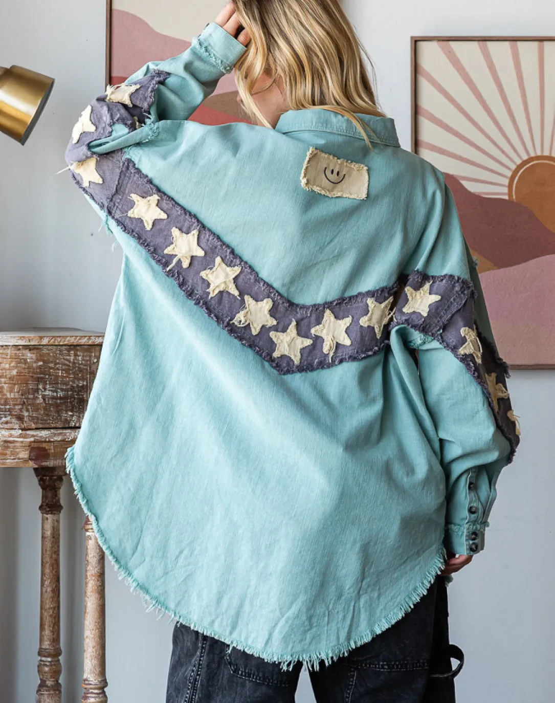 Mineral Washed Stars Oversized Shacket