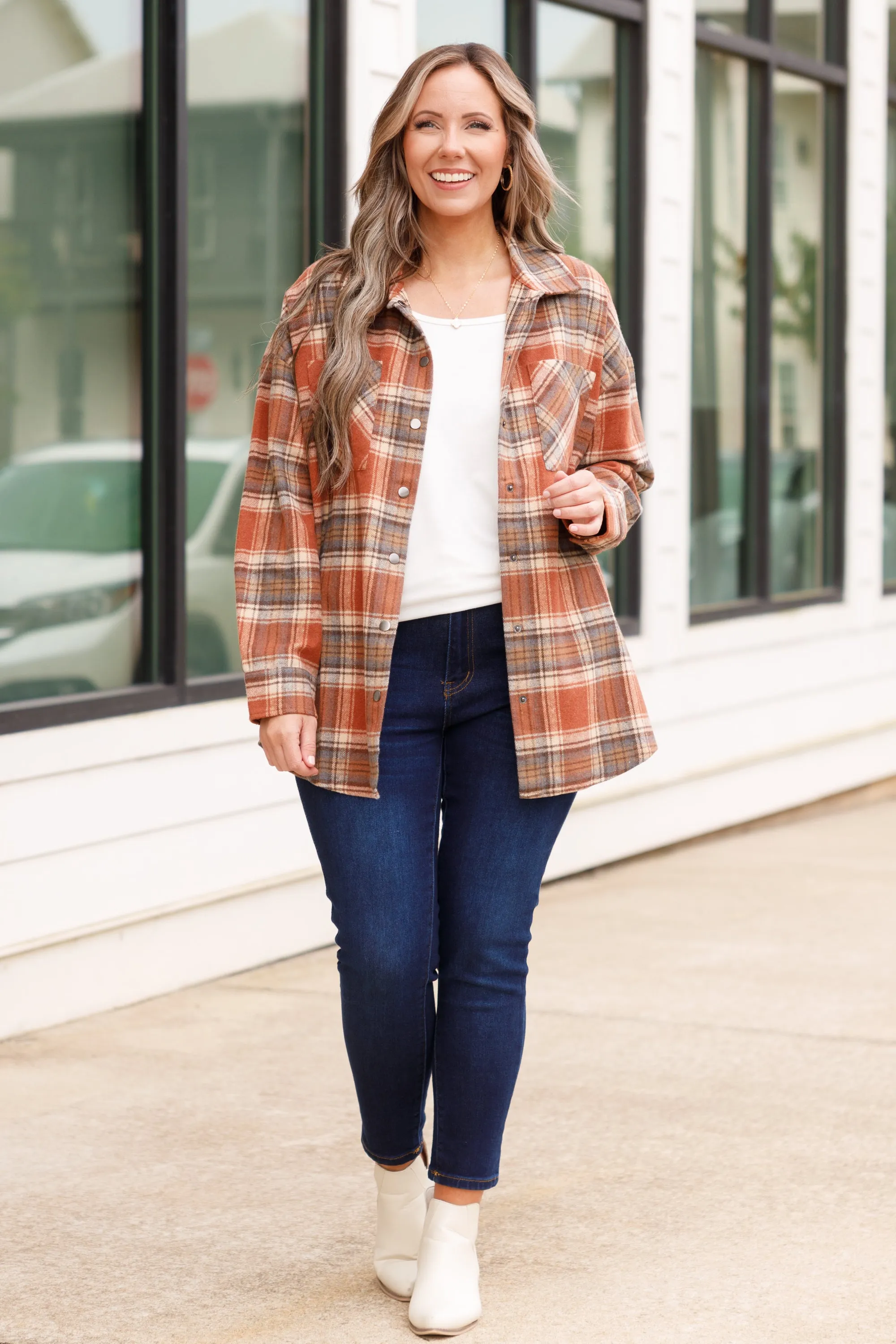 Not Your Boyfriend's Flannel Shacket, Red