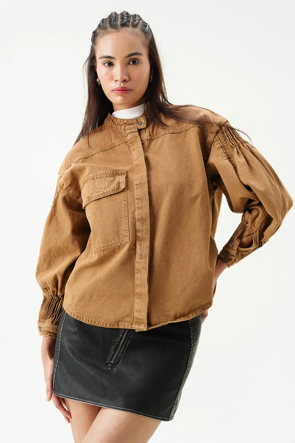 Ochre Brown Stylized Biker Jacket