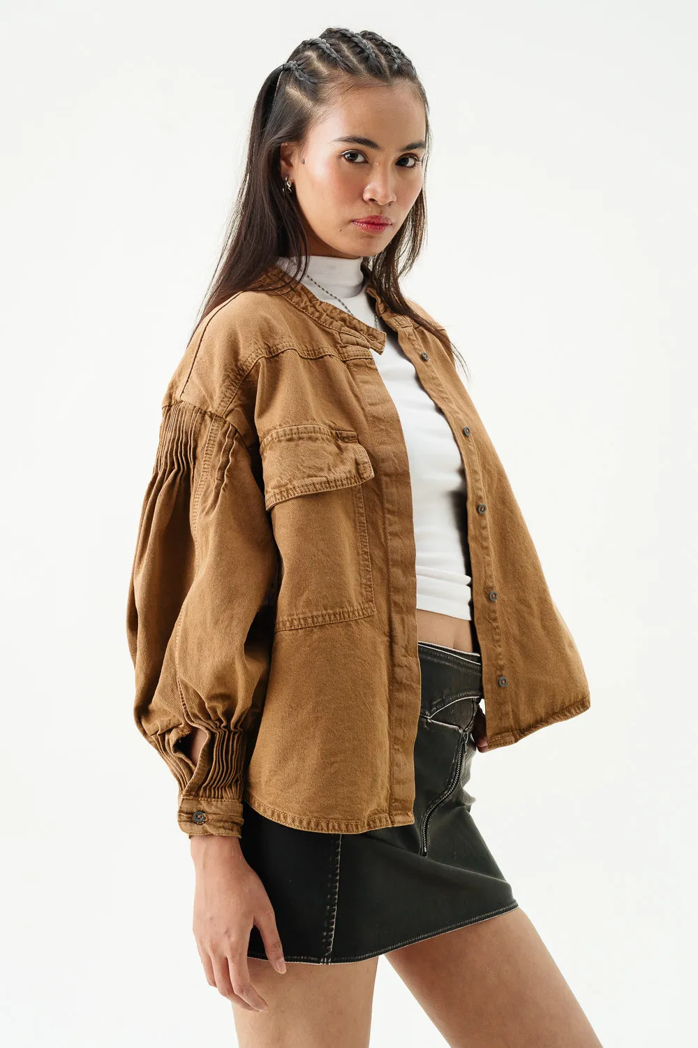 Ochre Brown Stylized Biker Jacket