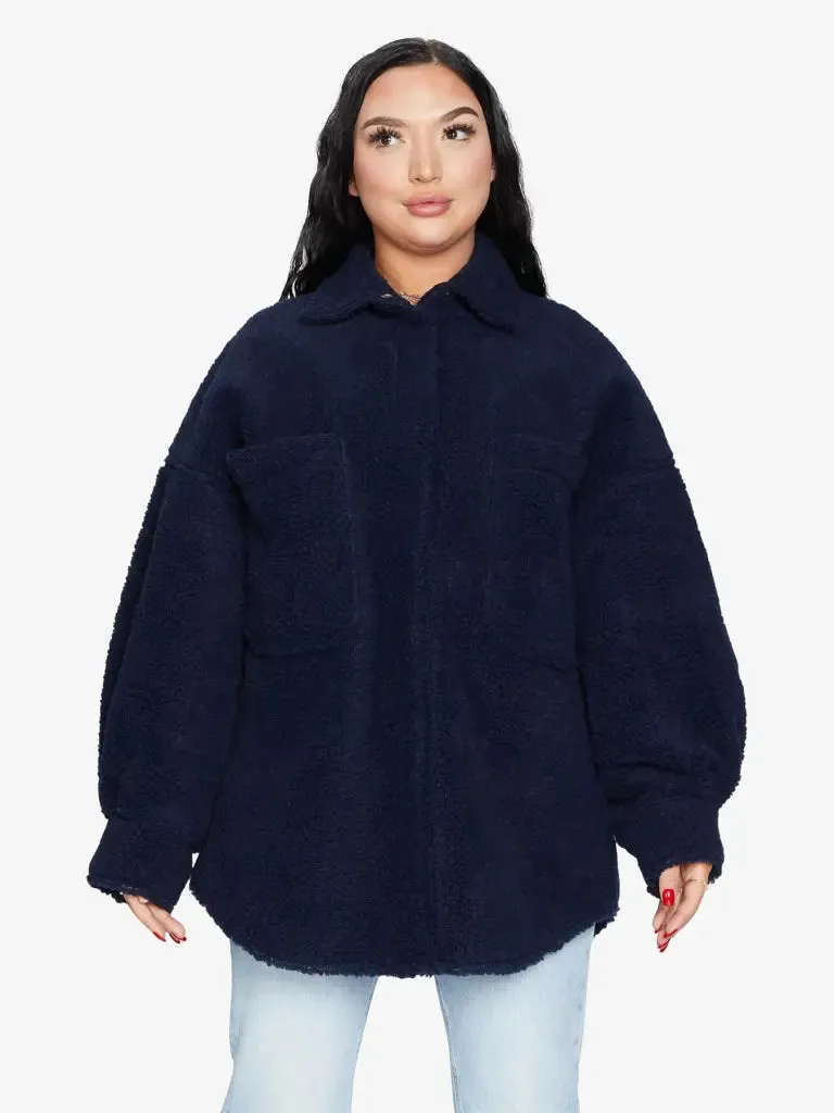 Oversized Patch Pocket Borg Teddy Shacket