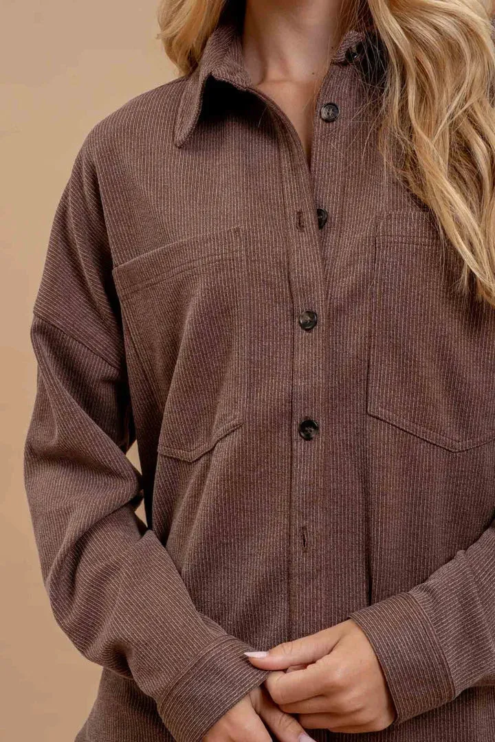 OVERSIZED PINSTRIPE BUTTON DOWN SHACKET