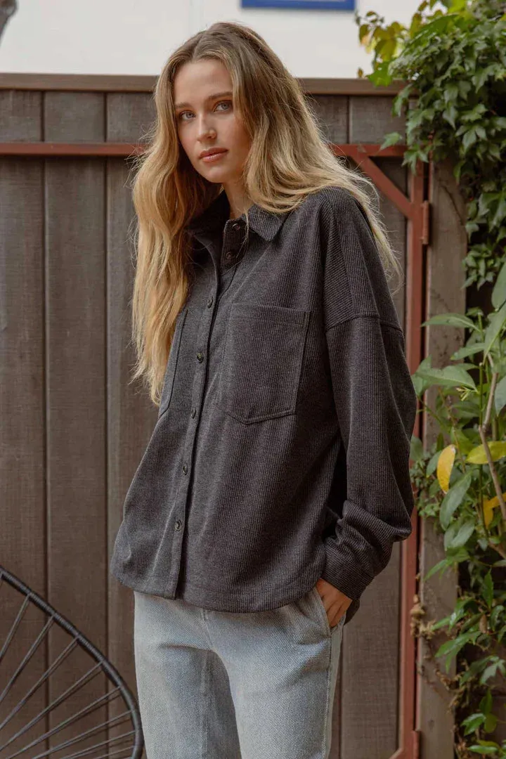 OVERSIZED PINSTRIPE BUTTON DOWN SHACKET