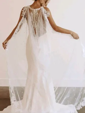 Pearl Bridal Wedding Veil Cape