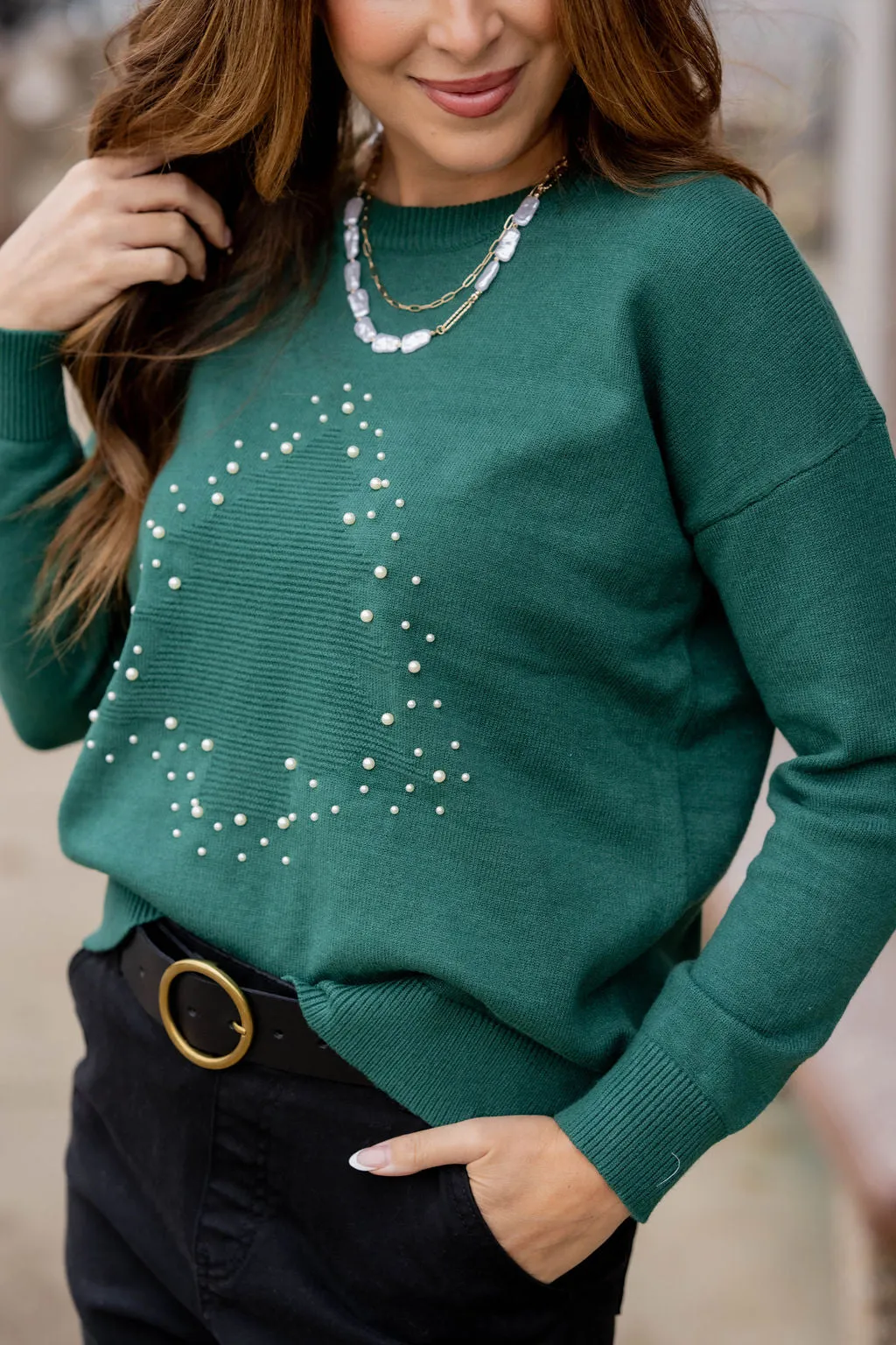 Pearl Outlined Tree Sweater