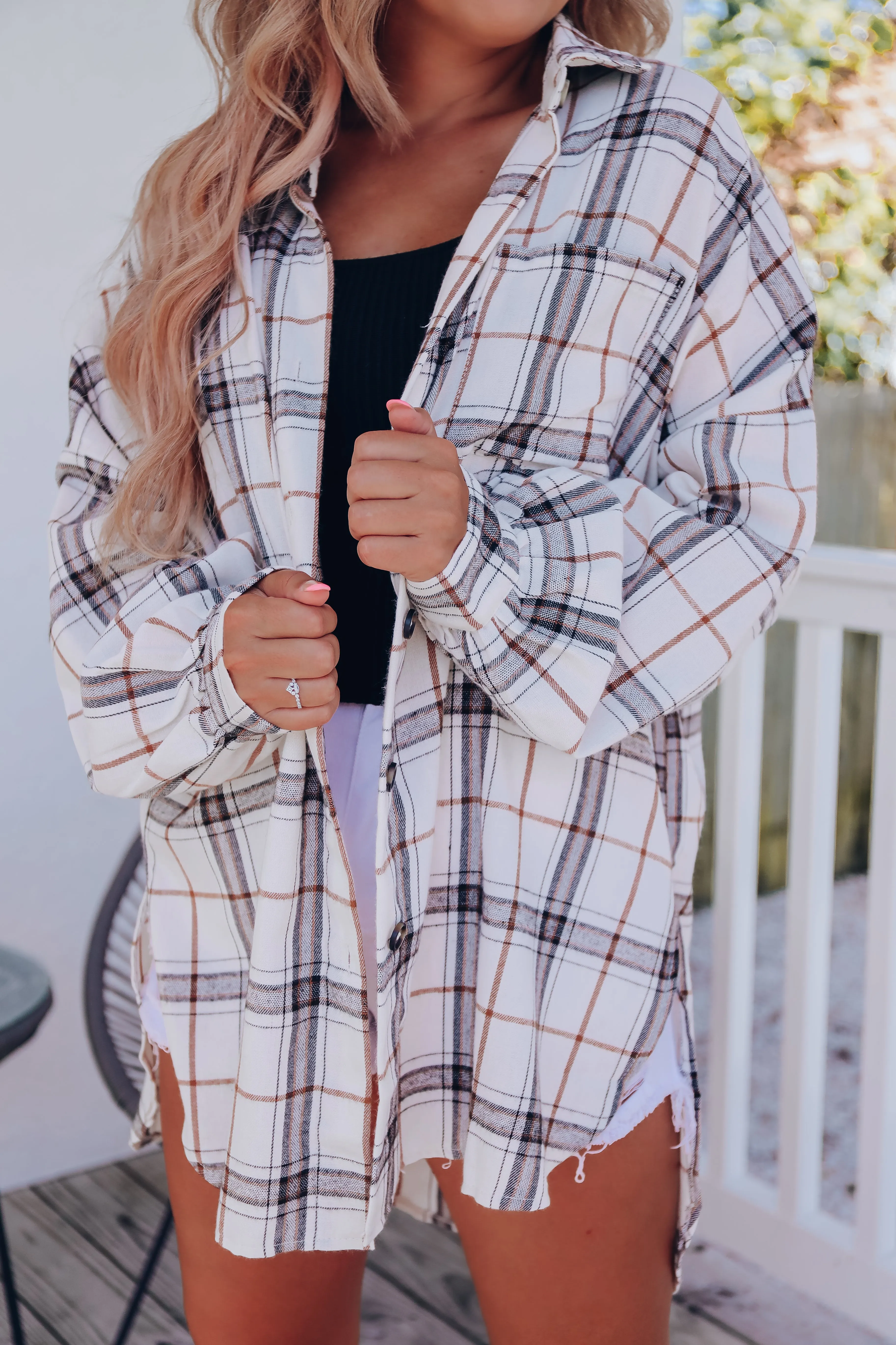 Penelope Plaid Shacket - White