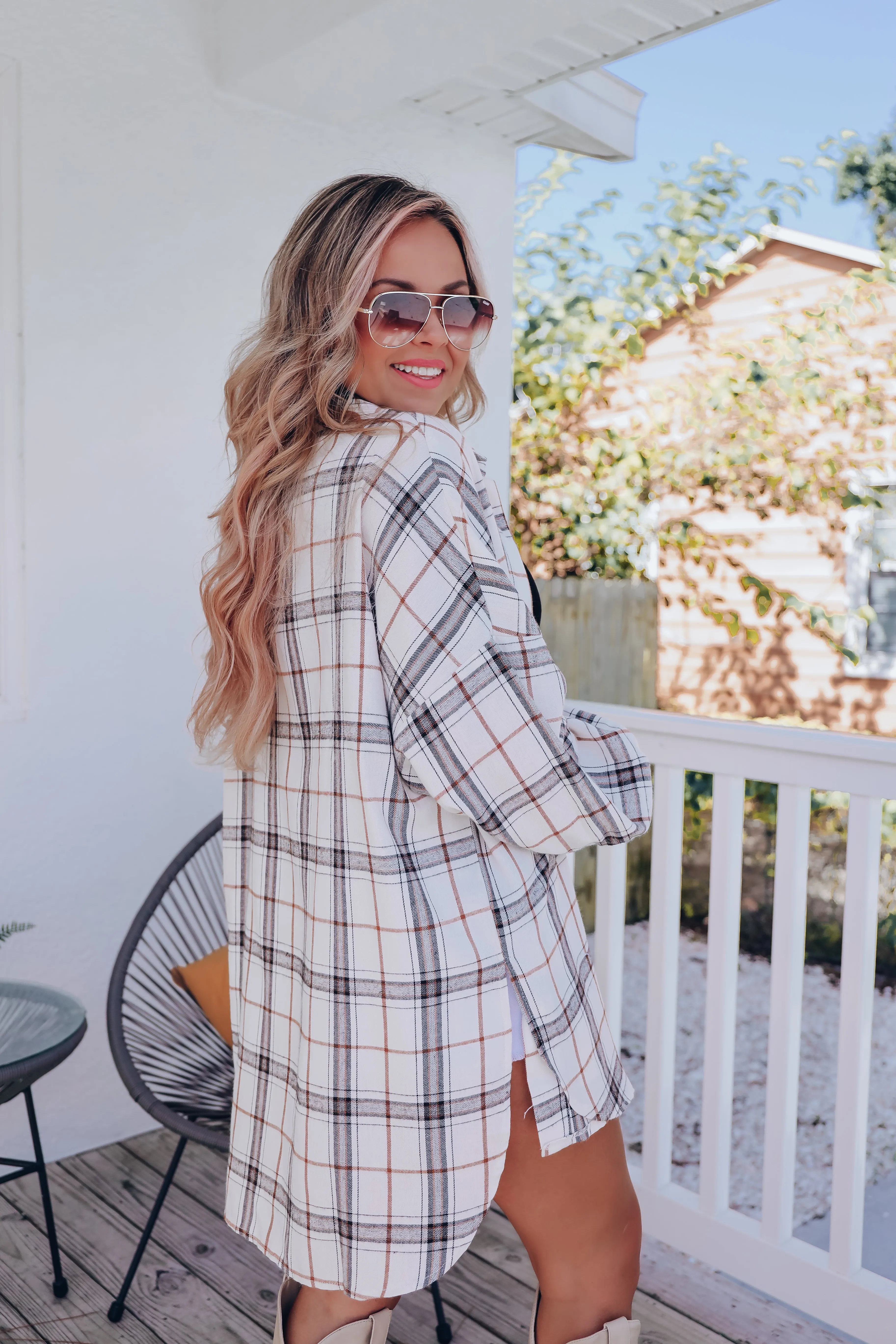 Penelope Plaid Shacket - White