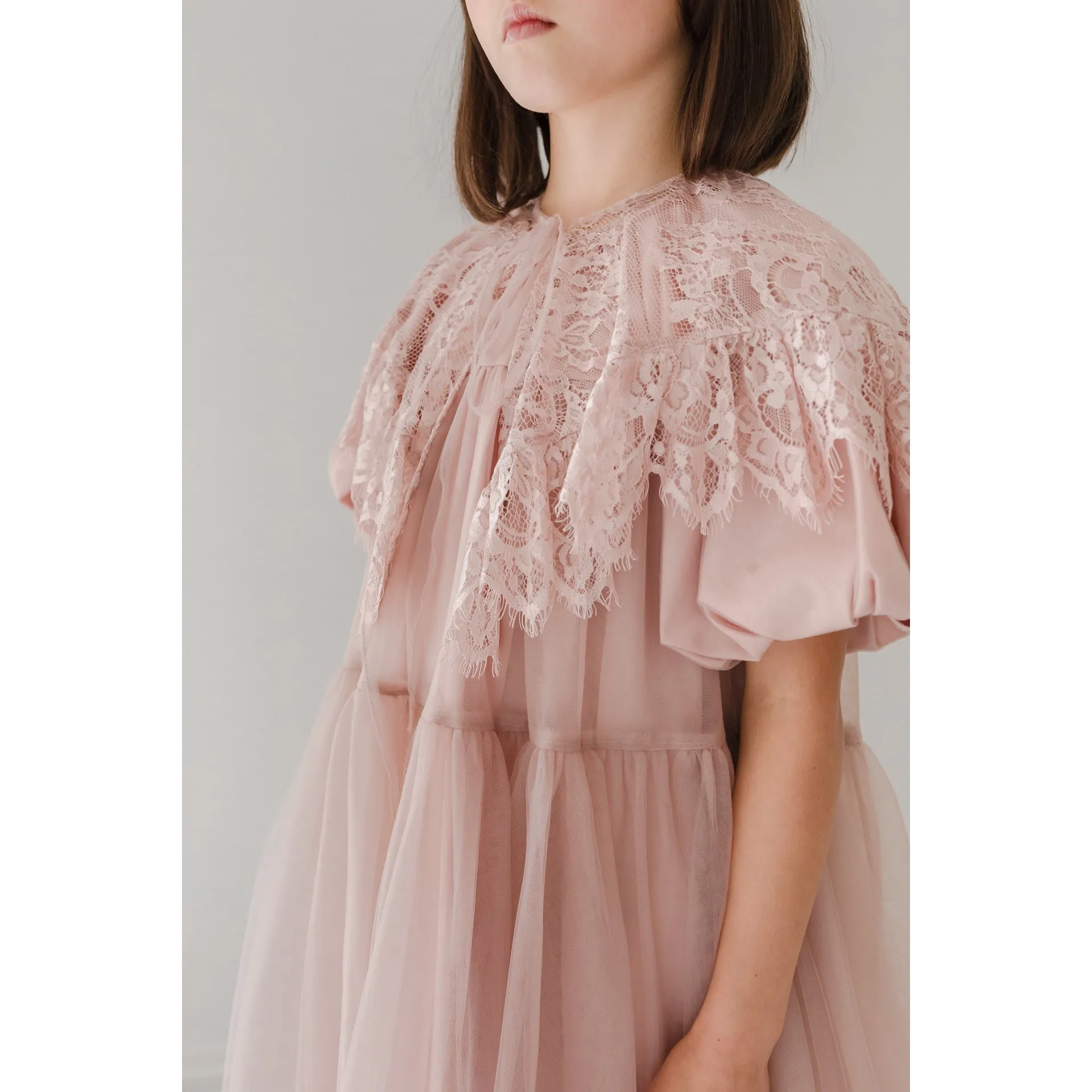 Petite Amalie Mauve Lace Collar Tulle Babydoll Dress