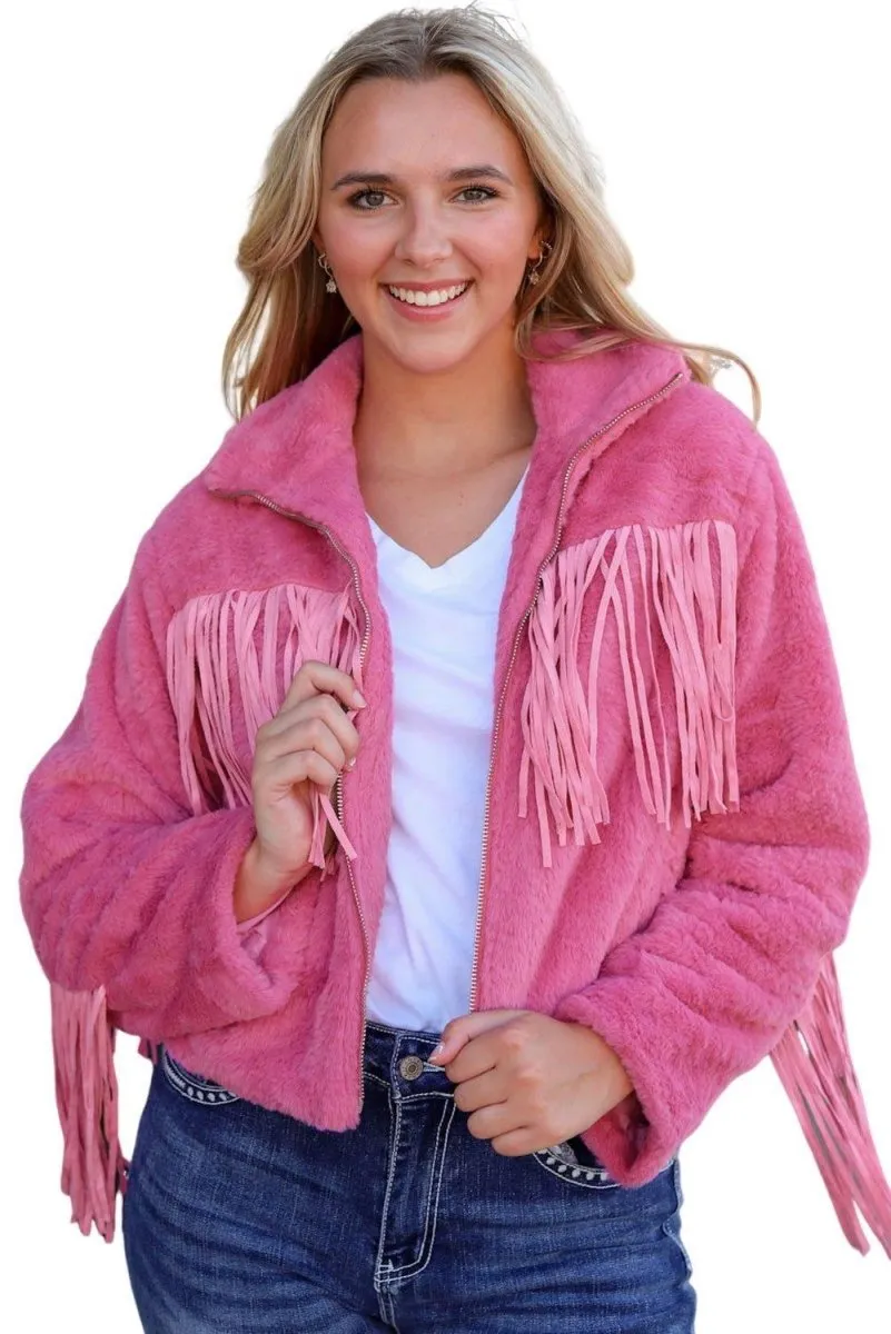 Pink Fringy Fleece Jacket