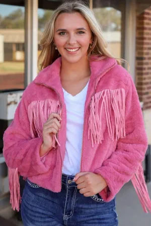 Pink Fringy Fleece Jacket