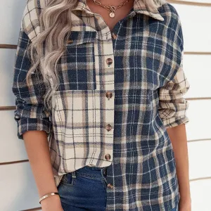 Plaid Button Pocket Loose Fit Shacket