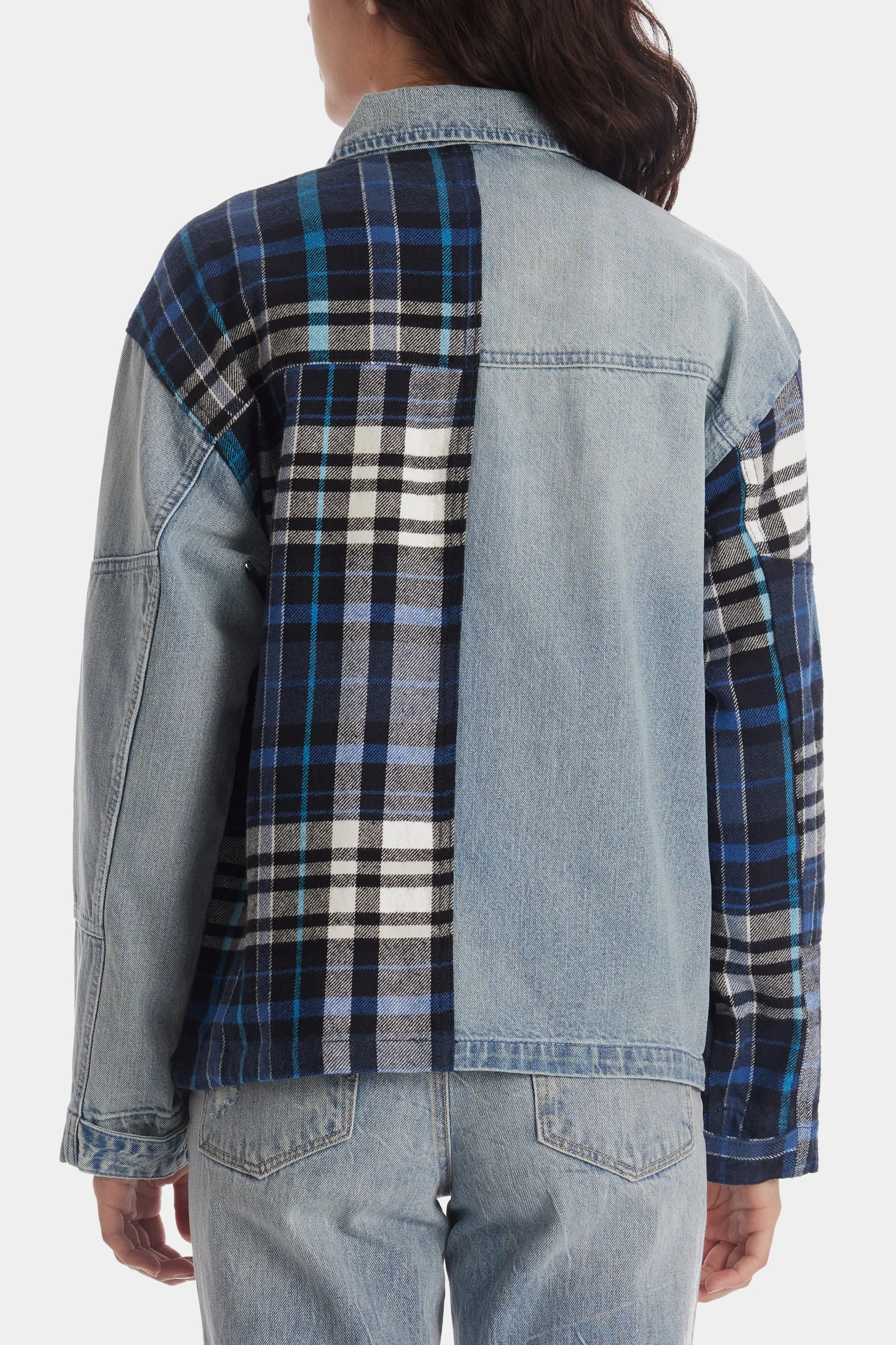 Plaid Denim Patchwork Shacket