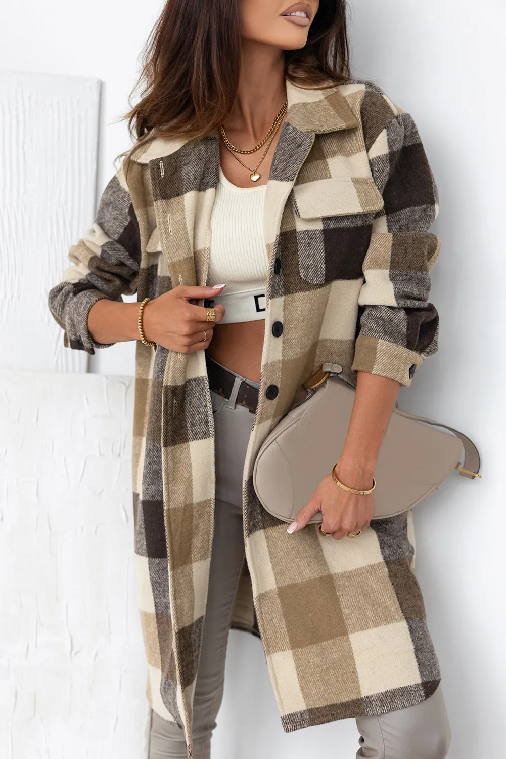 Plaid Flap Pocket Long Shacket