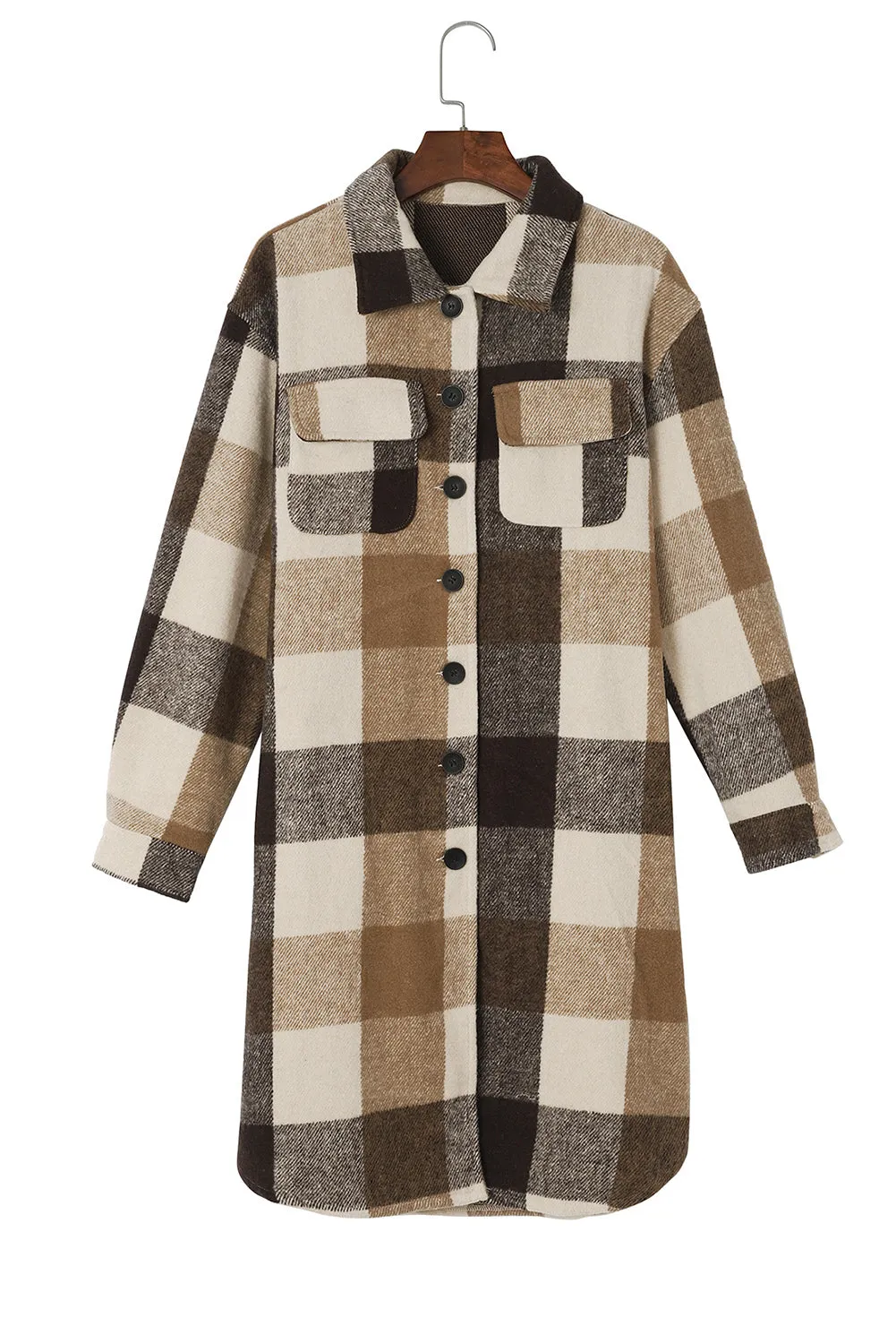 Plaid Flap Pocket Long Shacket