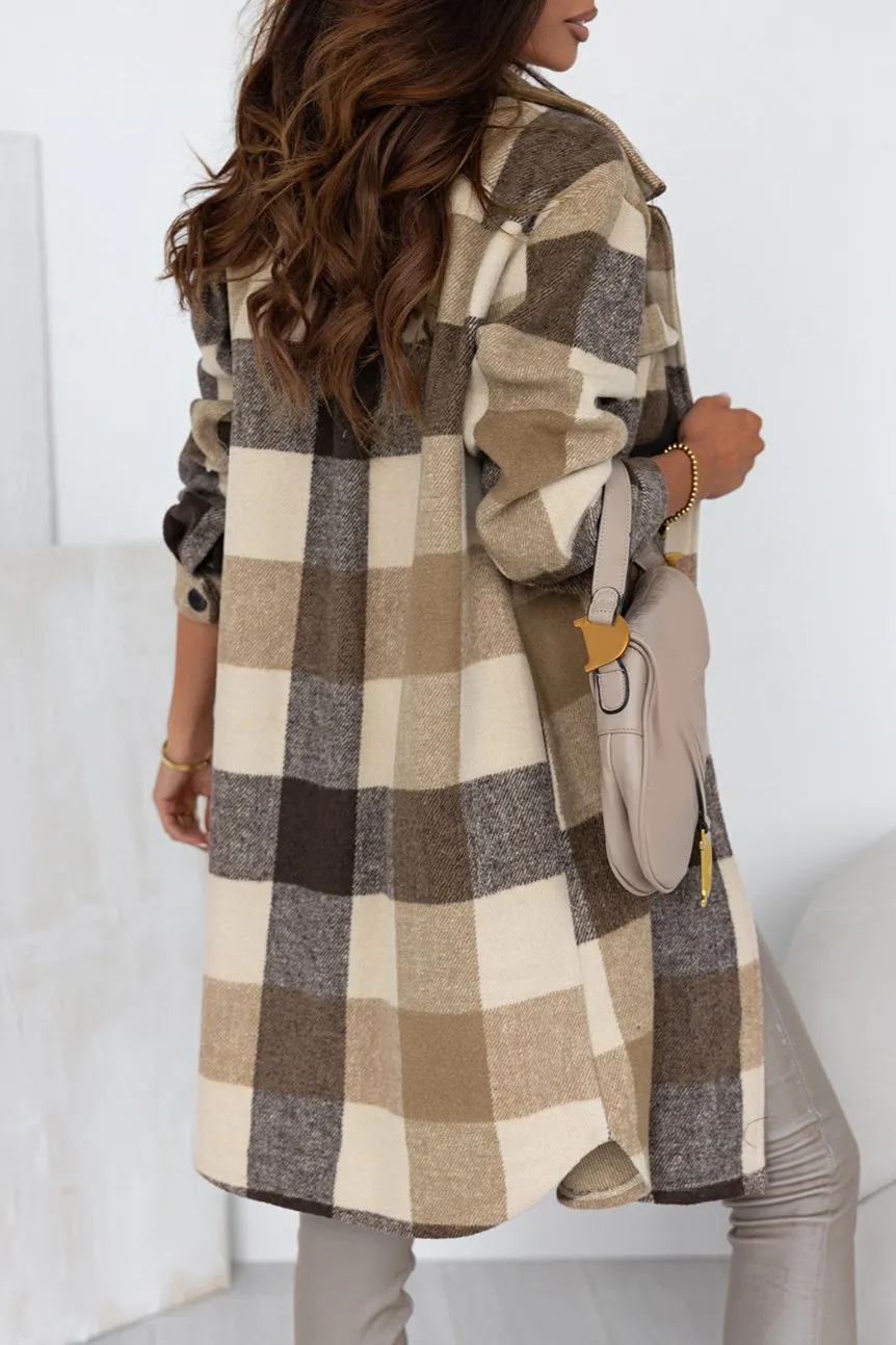 Plaid Flap Pocket Long Shacket