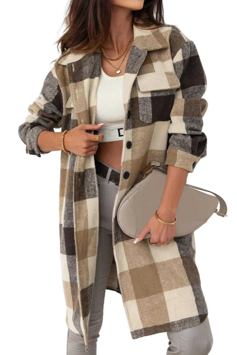 Plaid Flap Pocket Long Shacket