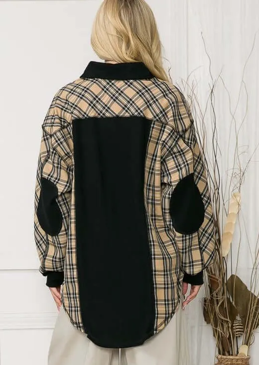 Plaid Print Shirt Jacket with Color Block Detail Made in USA - Clearance Final Sale