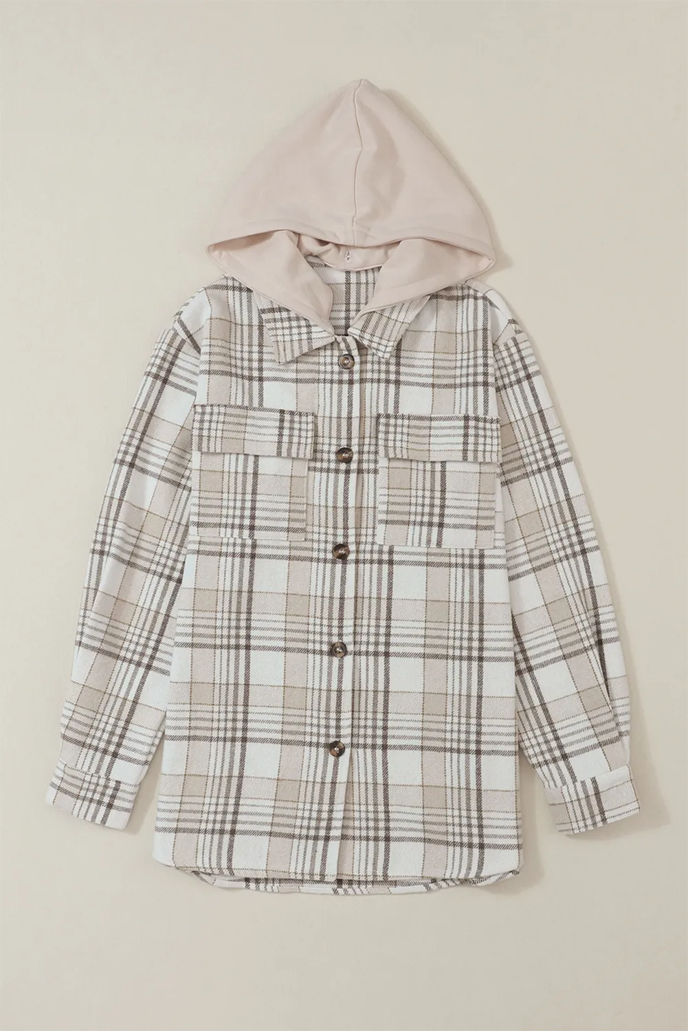 Plaid Removable Hood Buttoned Shacket