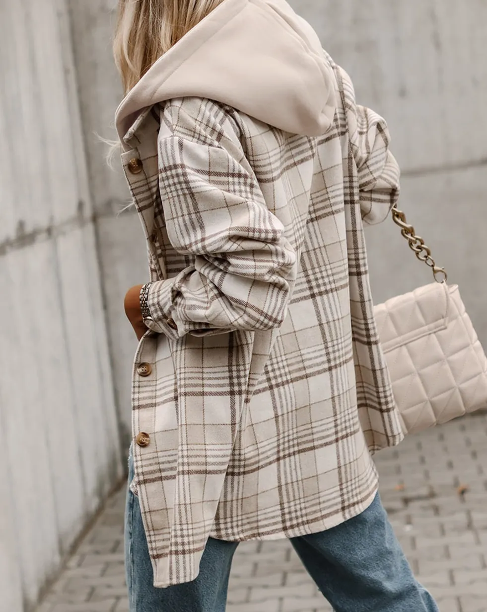 Plaid Removable Hood Buttoned Shacket