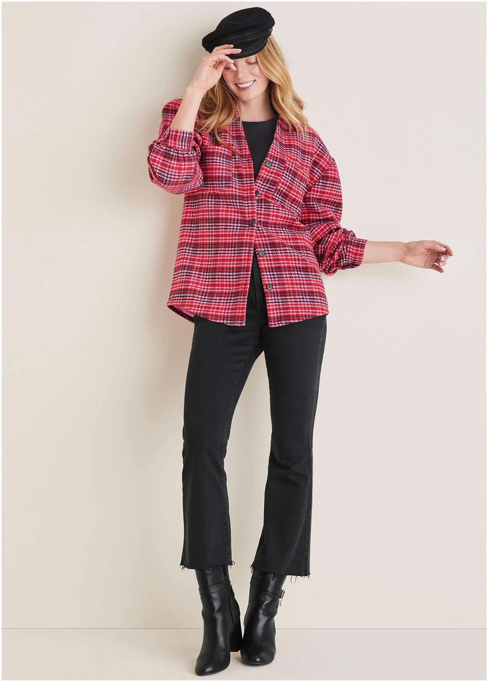 Plaid Shacket - Red Multi